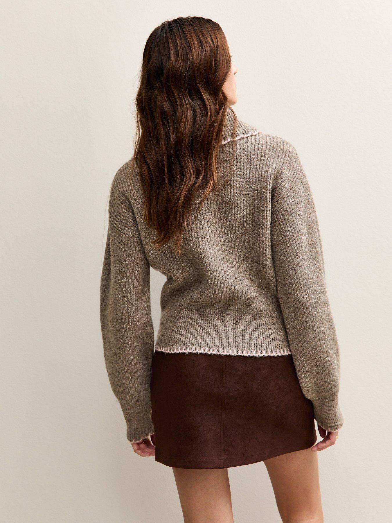 stillFront image of new-look-tipped-collar-jumper-brown