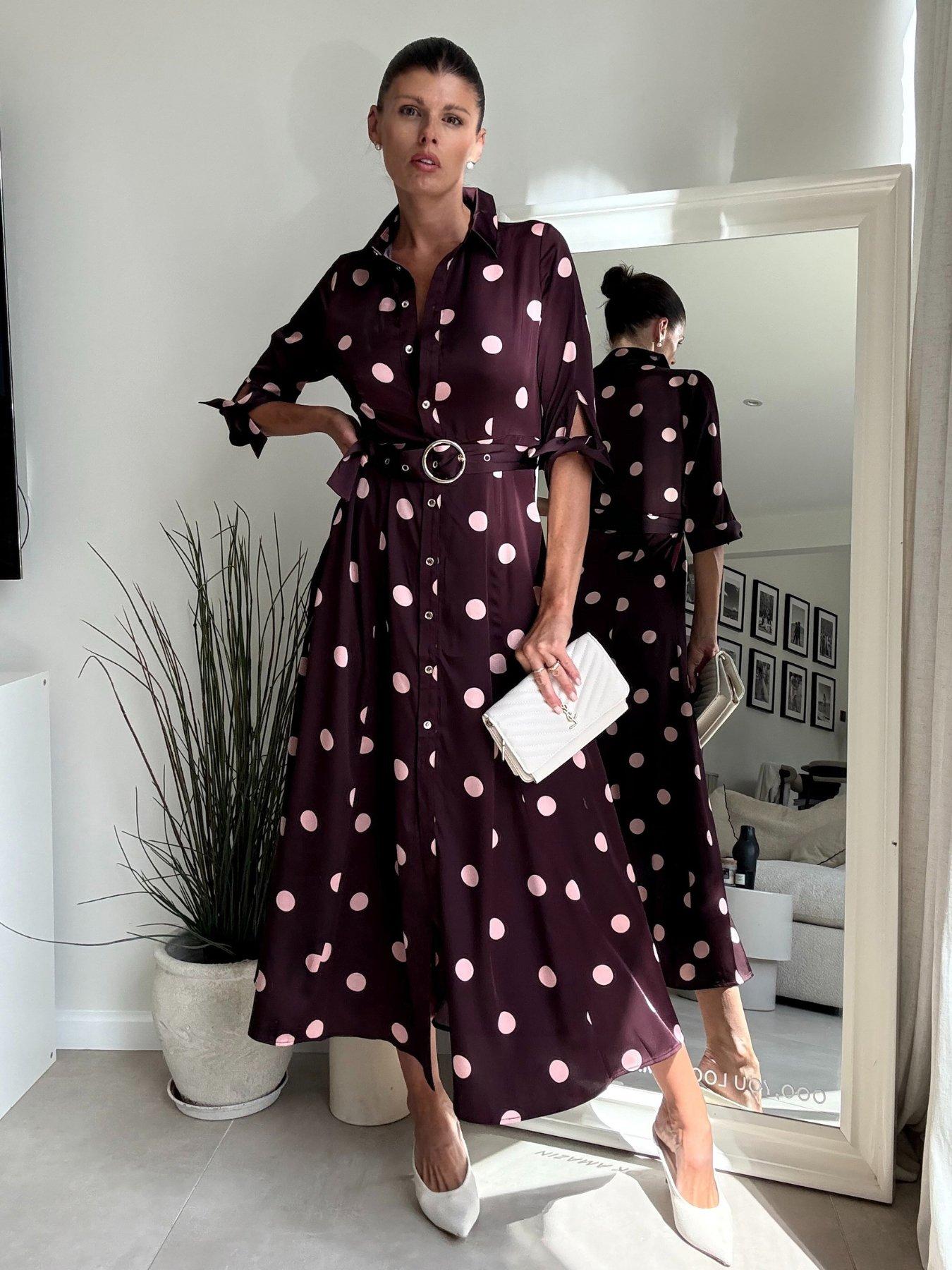  image of style-cheat-polka-dot-shirt-dress-dark-redpink