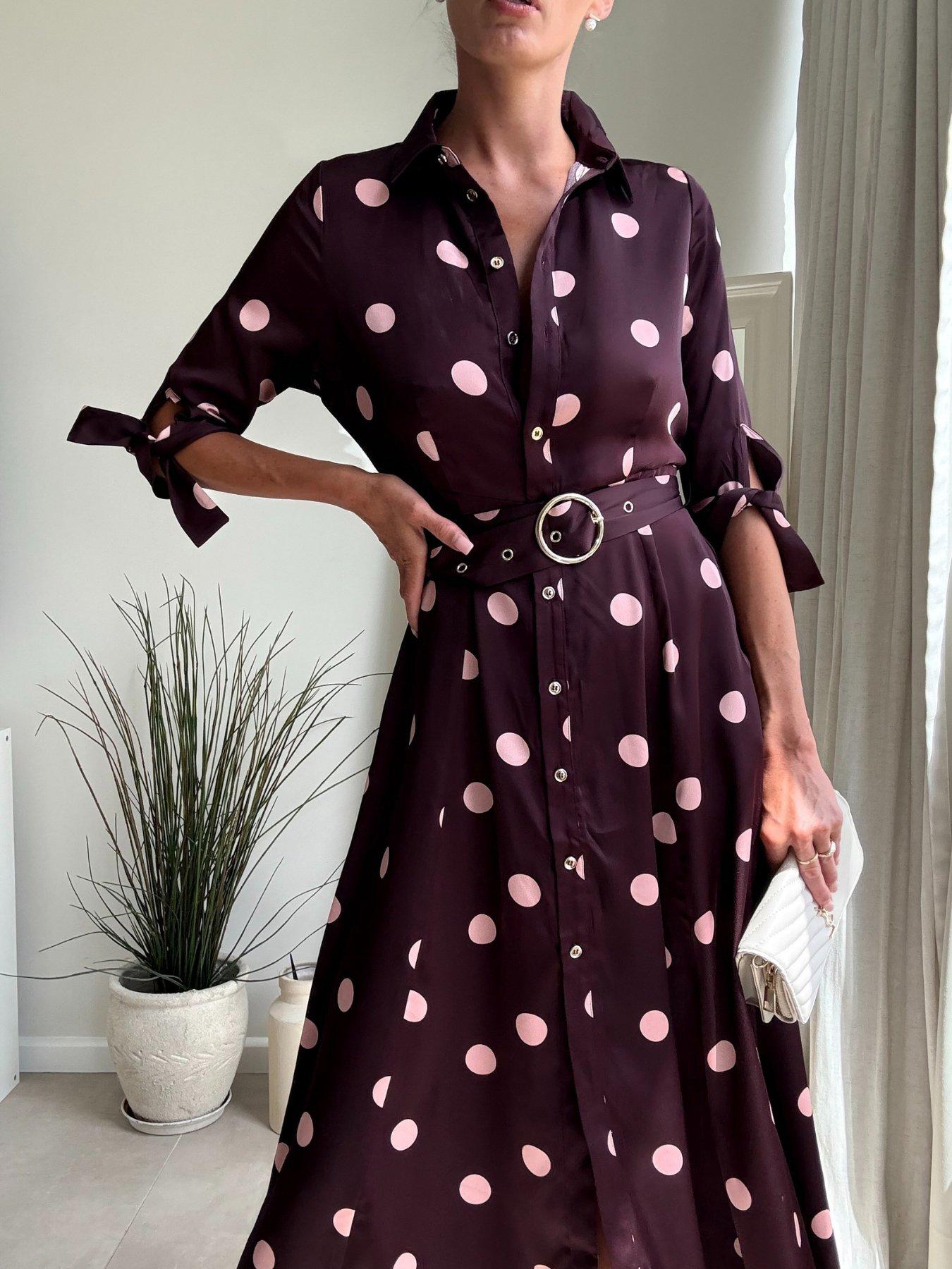  image of style-cheat-polka-dot-shirt-dress-dark-redpink