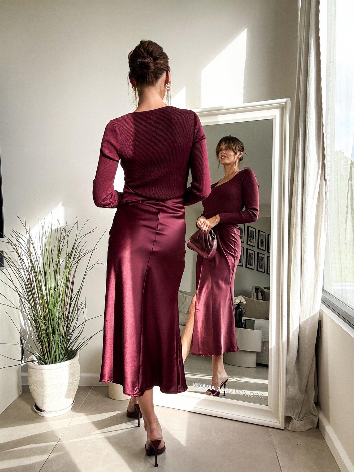  image of style-cheat-satin-knit-dress-red