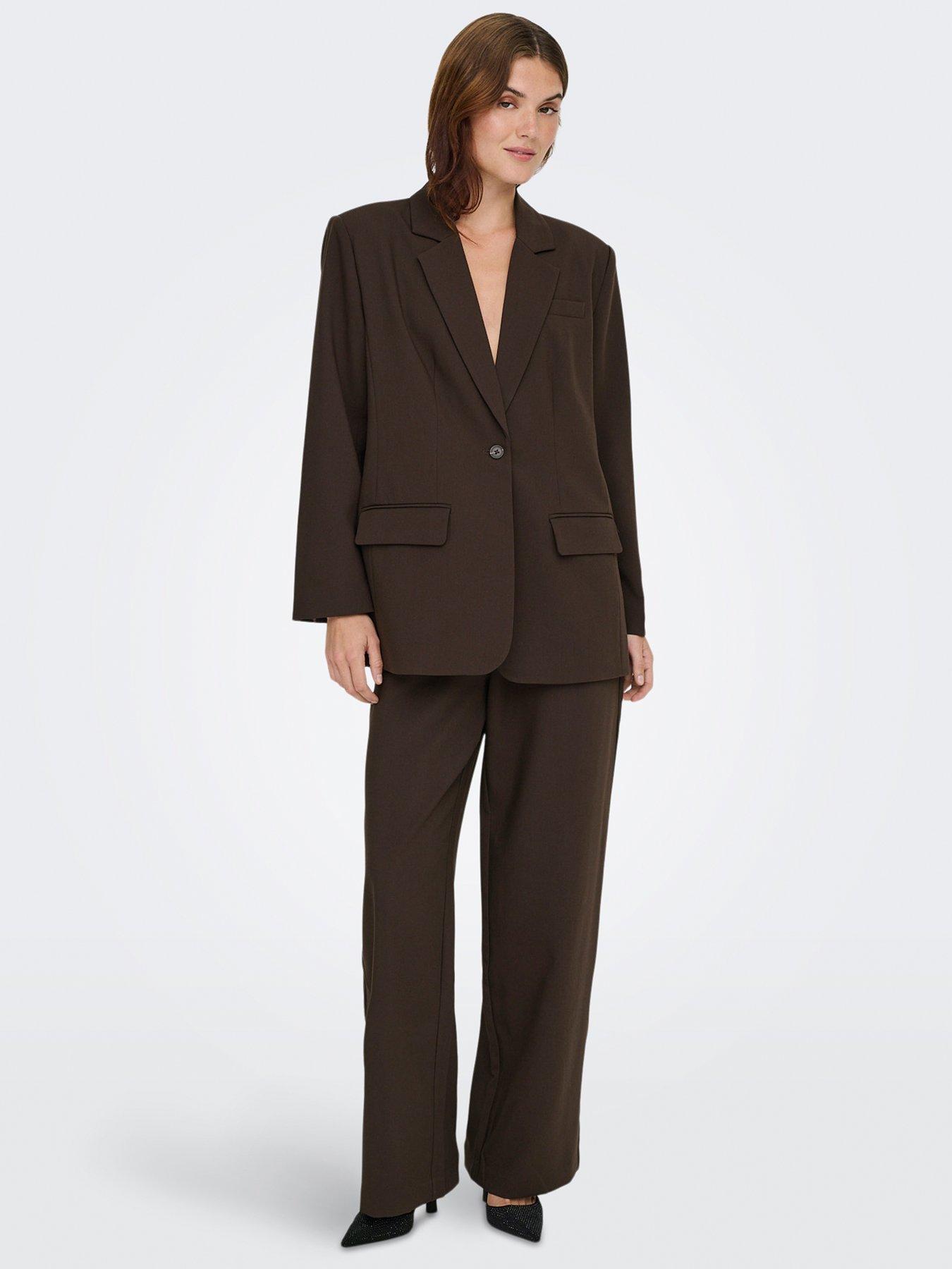 Only Onllinda-Raven Life Tailored Wide Leg High Waist Trouser Co-ord - Brown