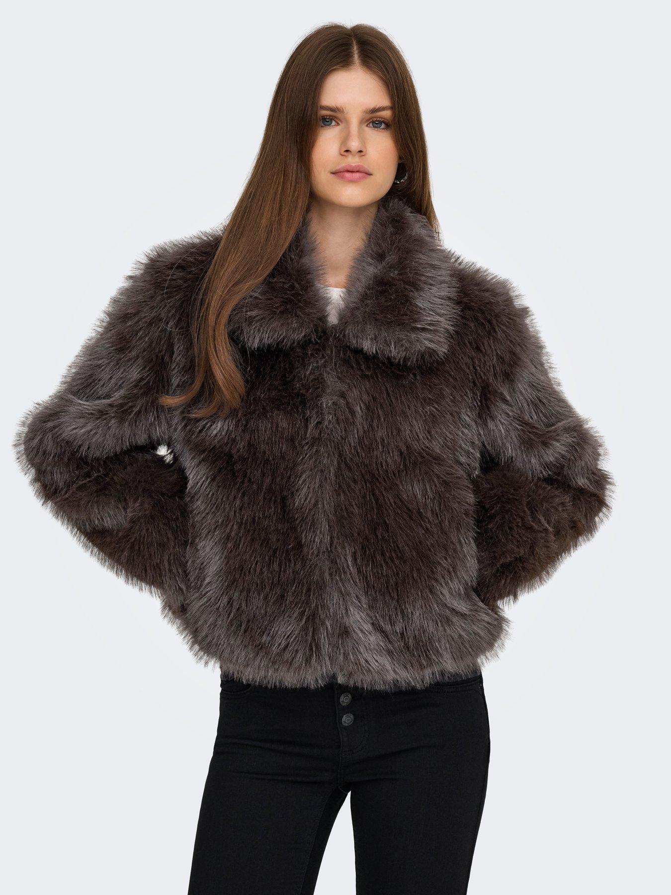  image of only-faux-fur-jacket-brown