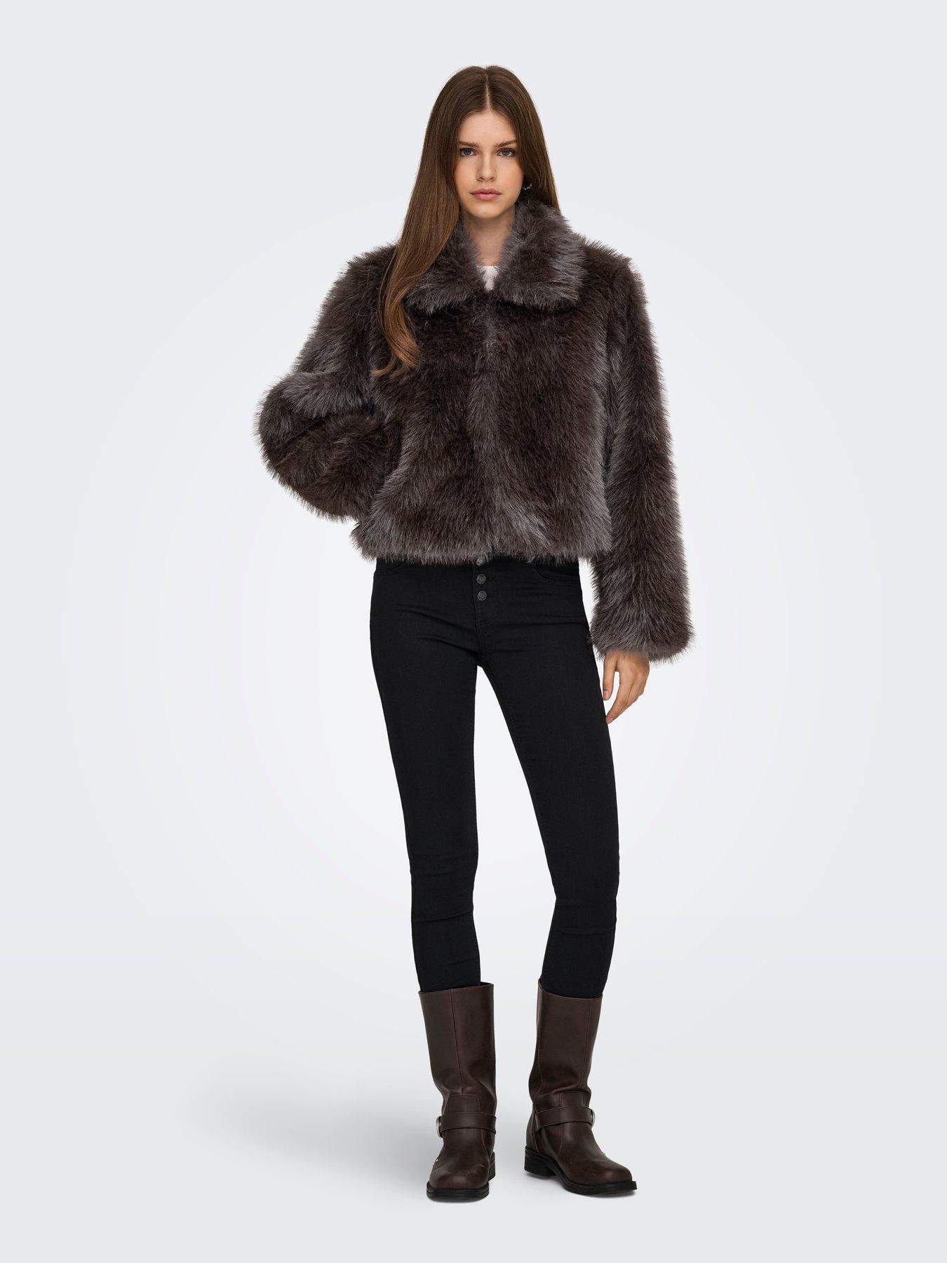  image of only-faux-fur-jacket-brown