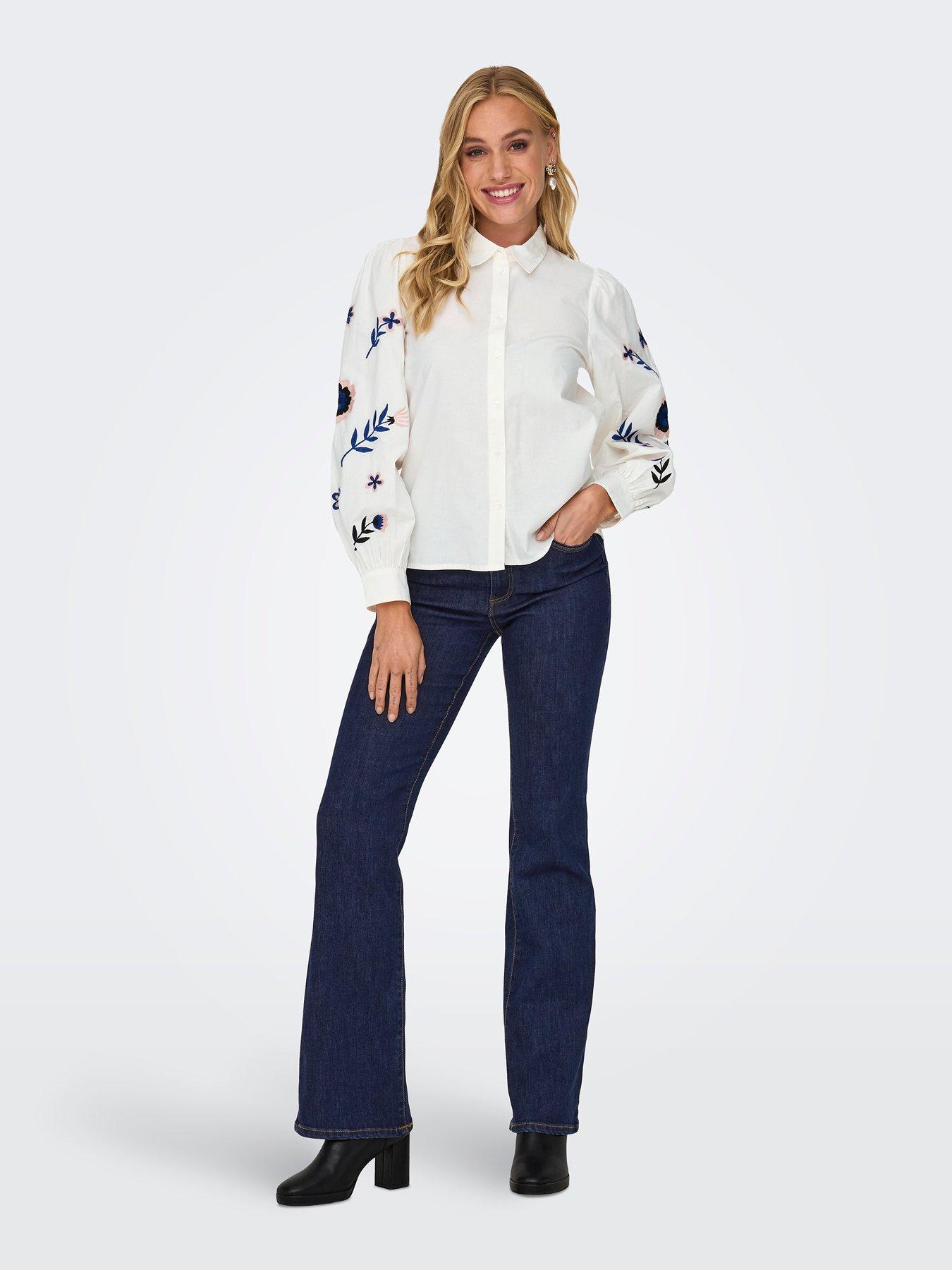 front image of only-high-waist-flared-denim-jeans-blue