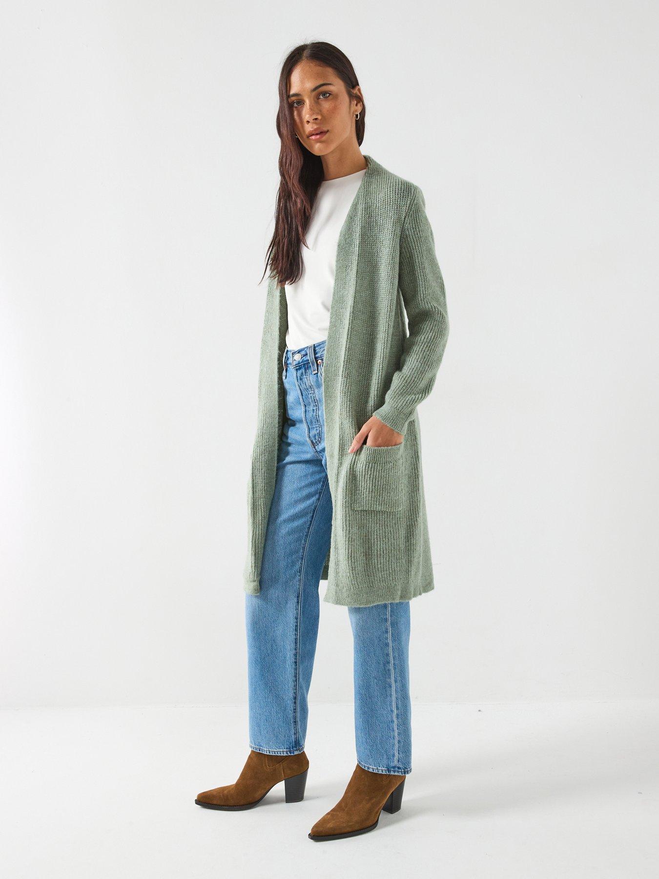 front image of only-long-sleeve-knitted-cardigan-green