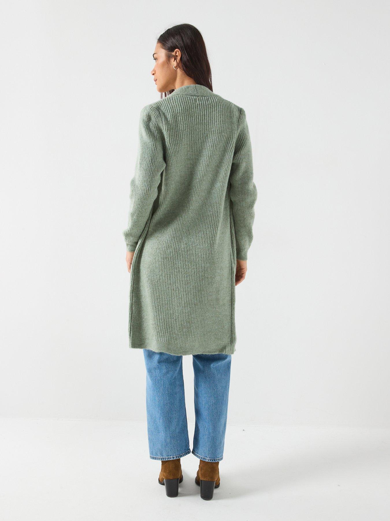 stillFront image of only-long-sleeve-knitted-cardigan-green