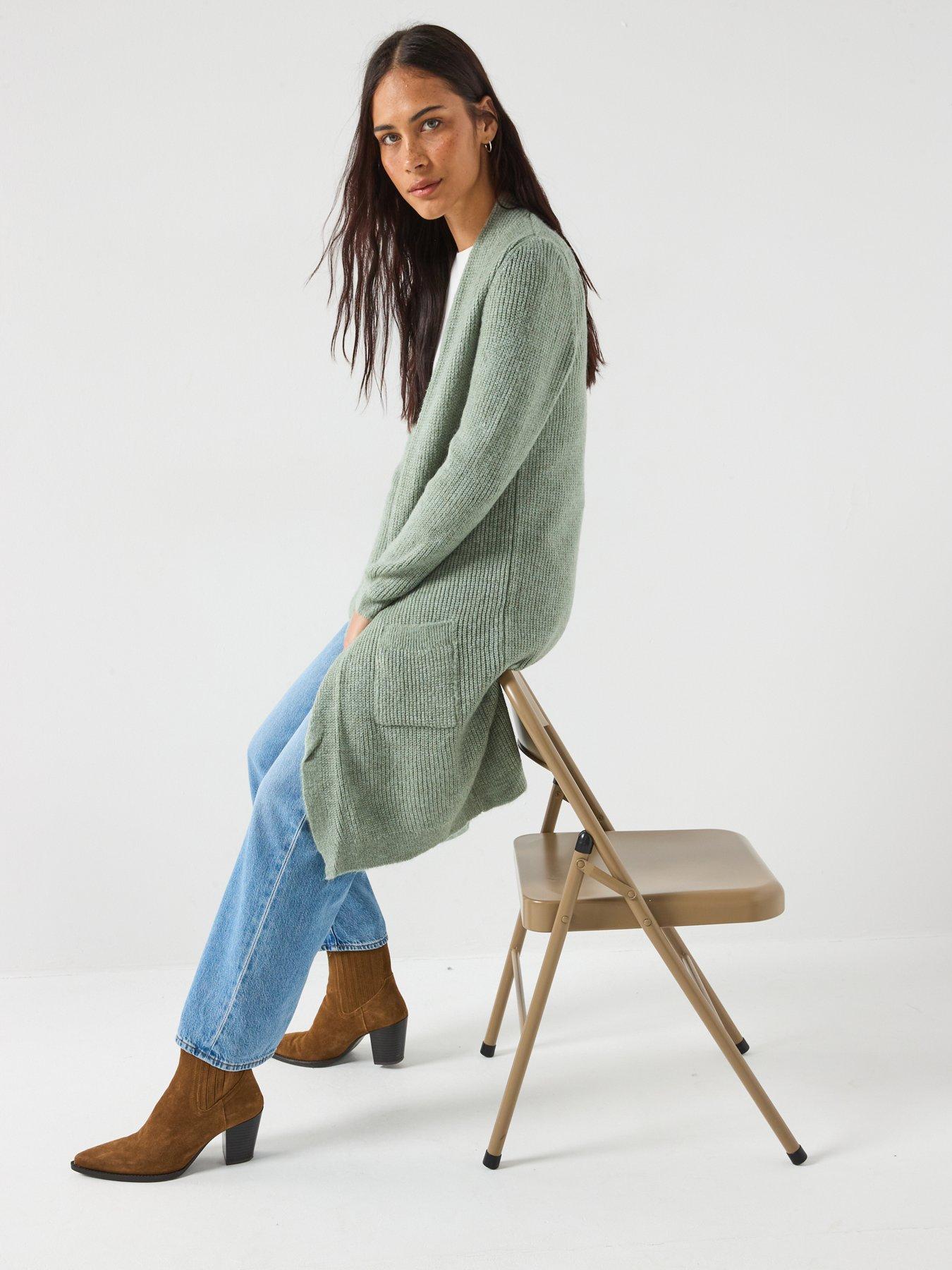  image of only-long-sleeve-knitted-cardigan-green