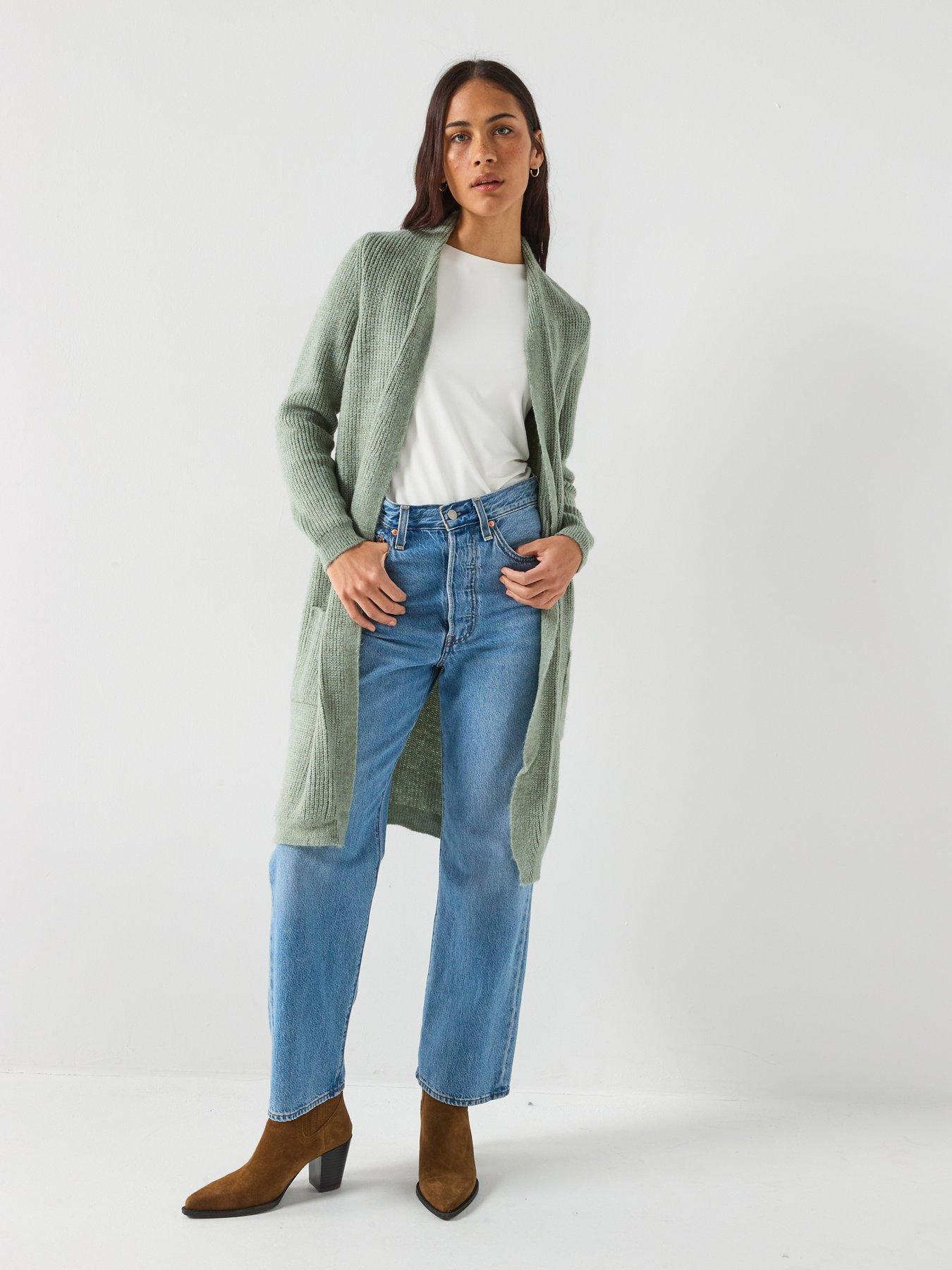  image of only-long-sleeve-knitted-cardigan-green