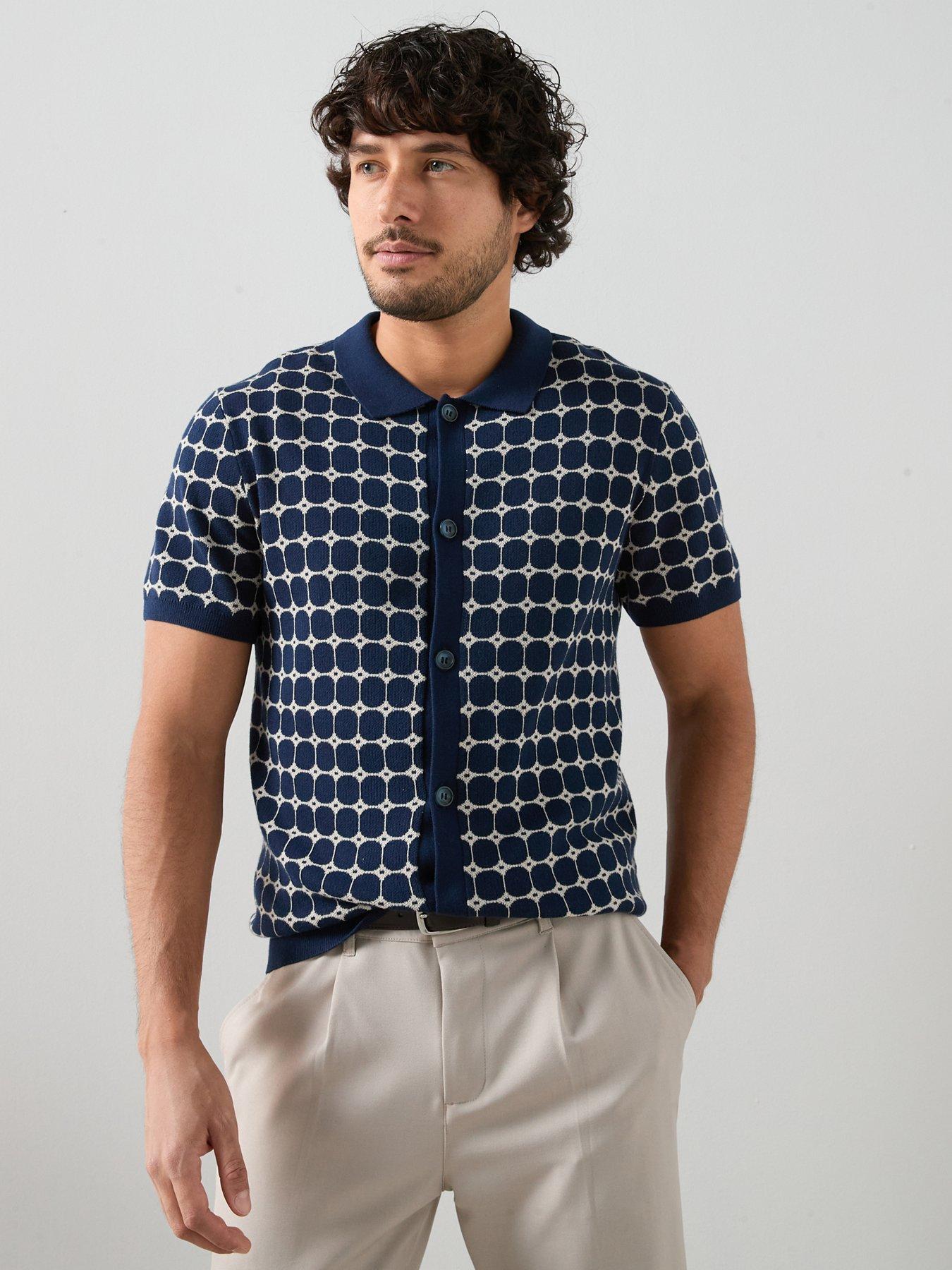 The Very Collection Cotton Blend Jacquard Pattern Button Through Shirt - Navy