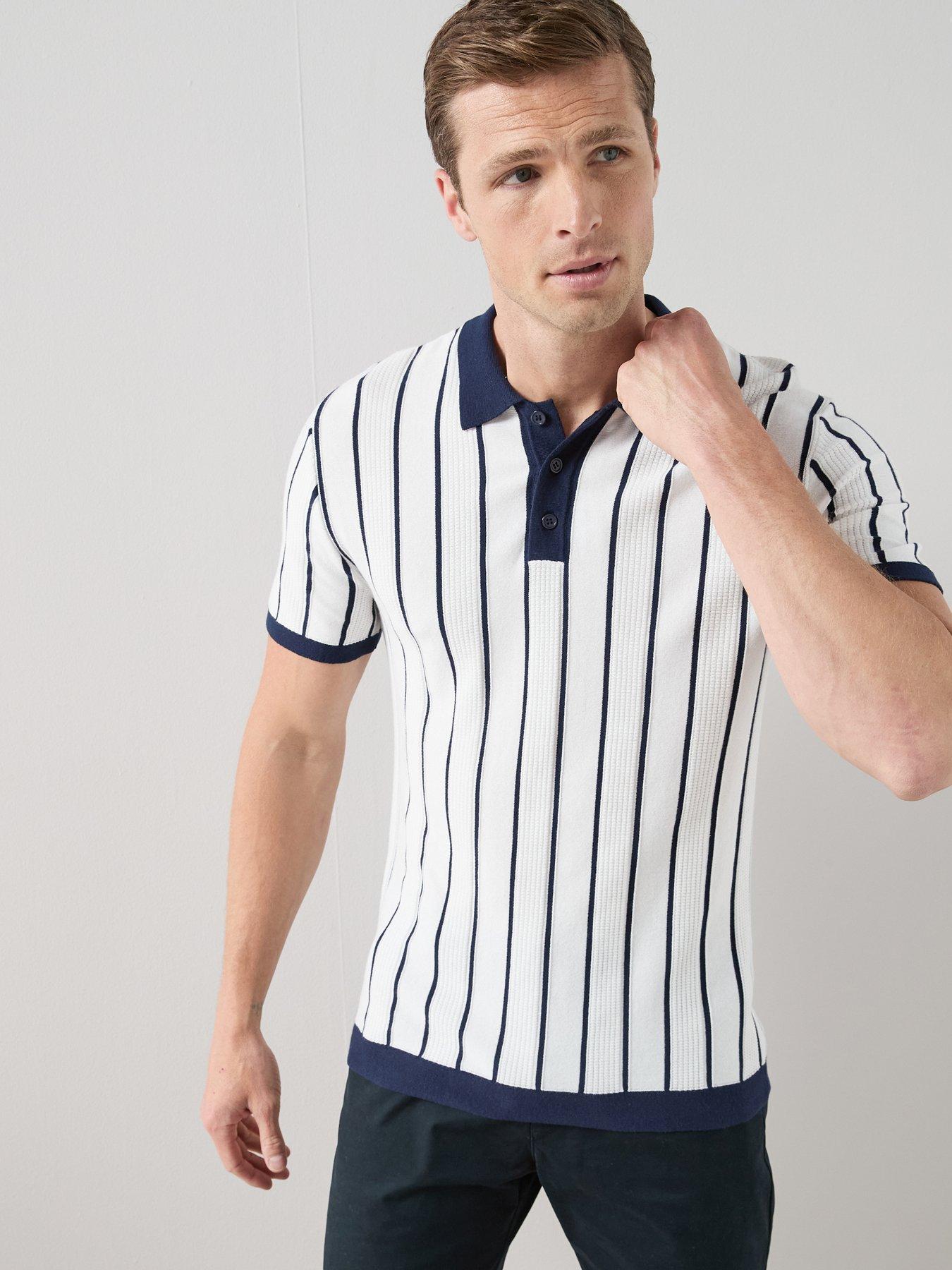 The Very Collection Cotton Blend Stripe Knitted Polo - White
