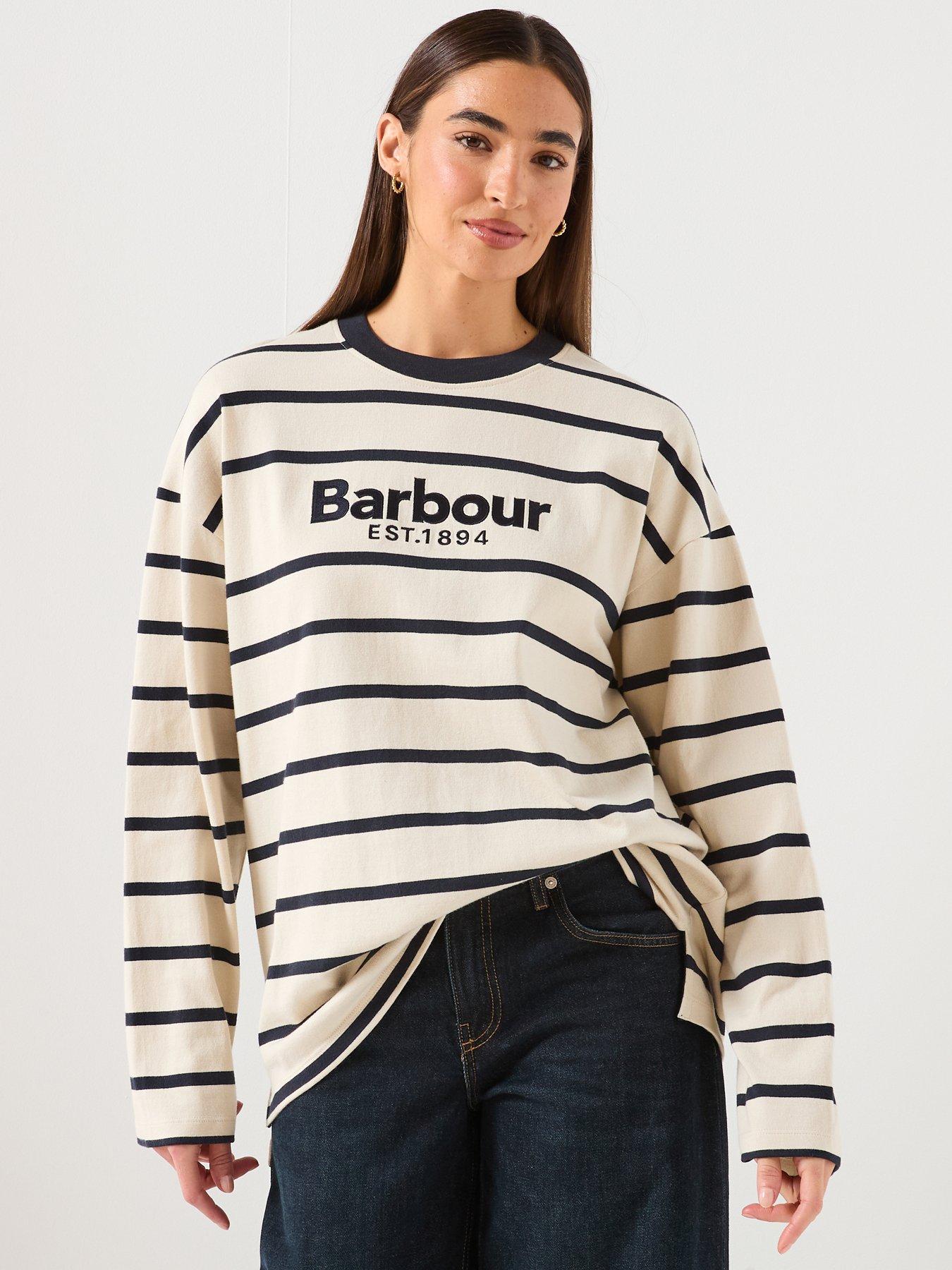  image of barbour-maeve-long-sleeve-striped-top-ecrunavy