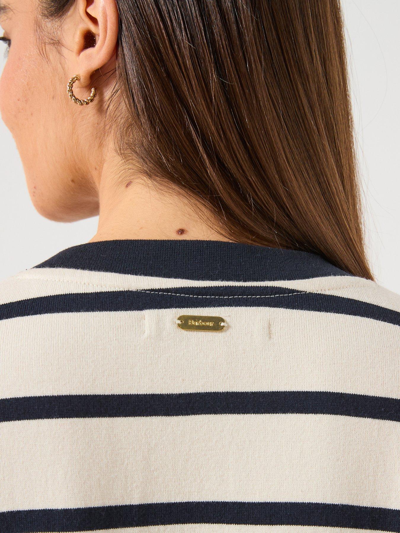  image of barbour-maeve-long-sleeve-striped-top-ecrunavy