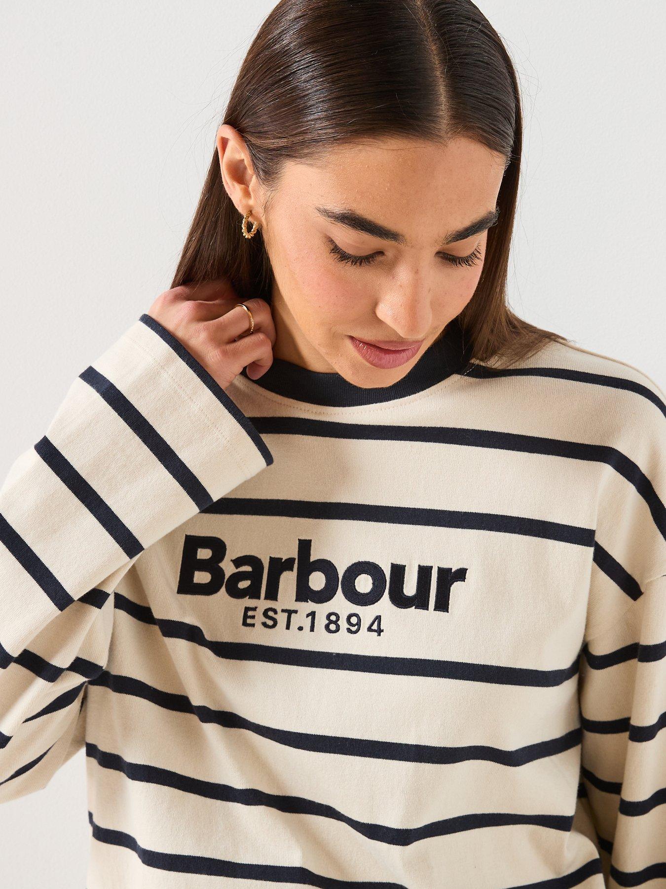  image of barbour-maeve-long-sleeve-striped-top-ecrunavy