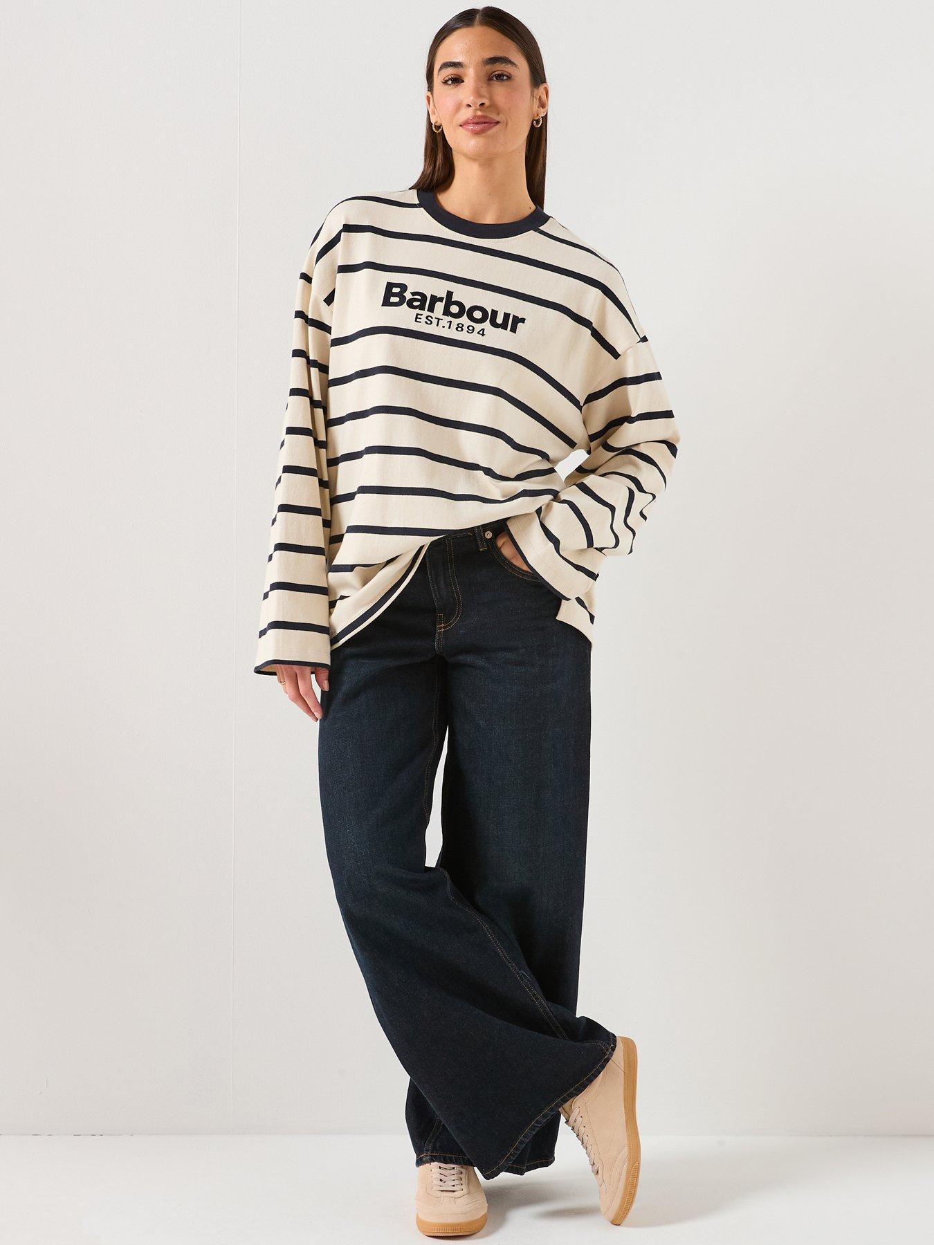  image of barbour-maeve-long-sleeve-striped-top-ecrunavy