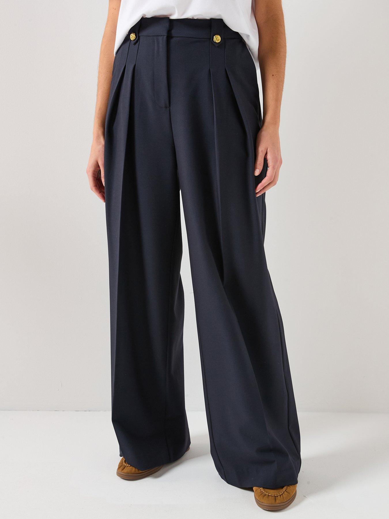 front image of barbour-avery-wide-leg-trousers-navy