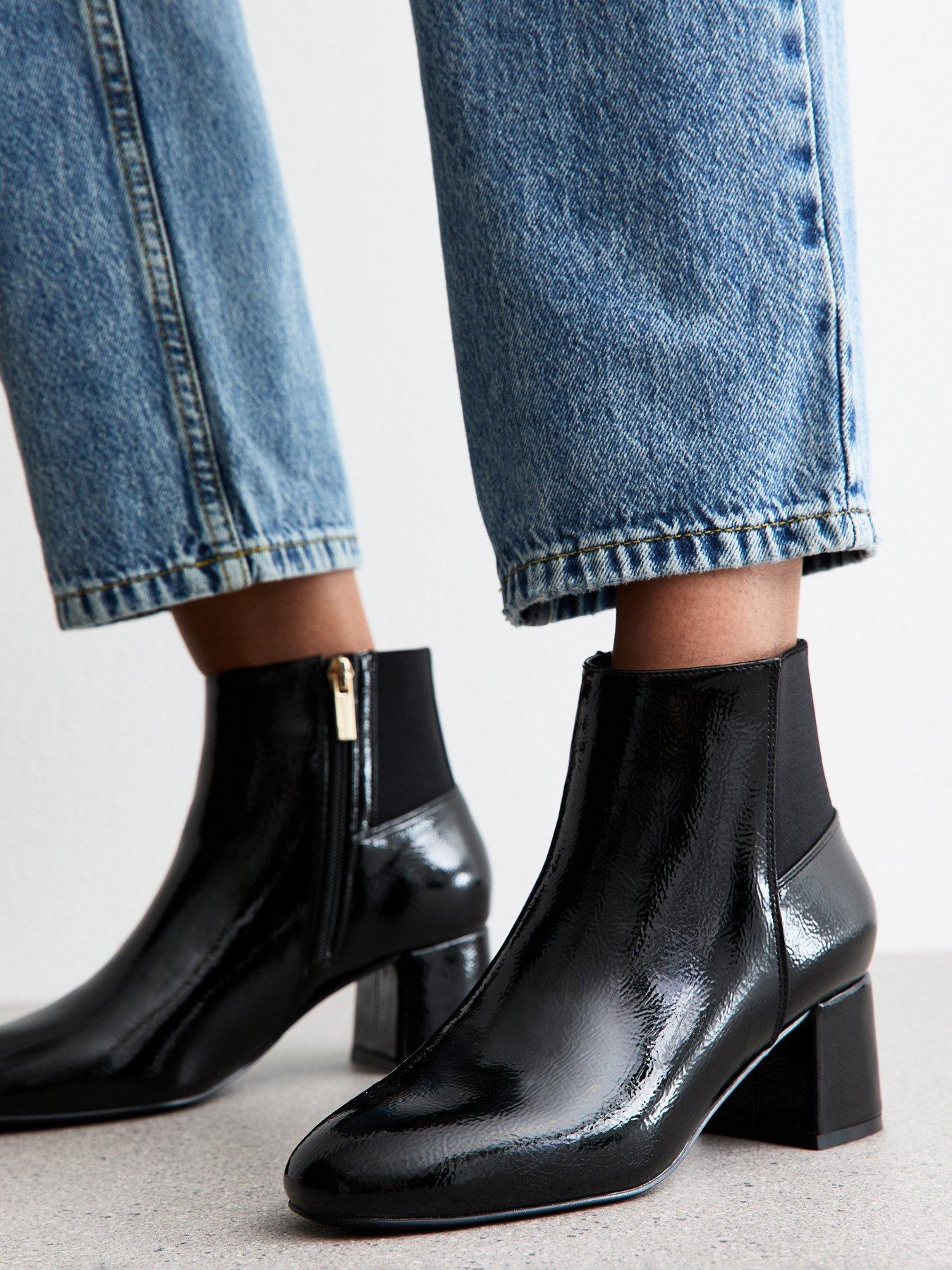 New Look Black Textured Faux Leather Patent Ankle Boots