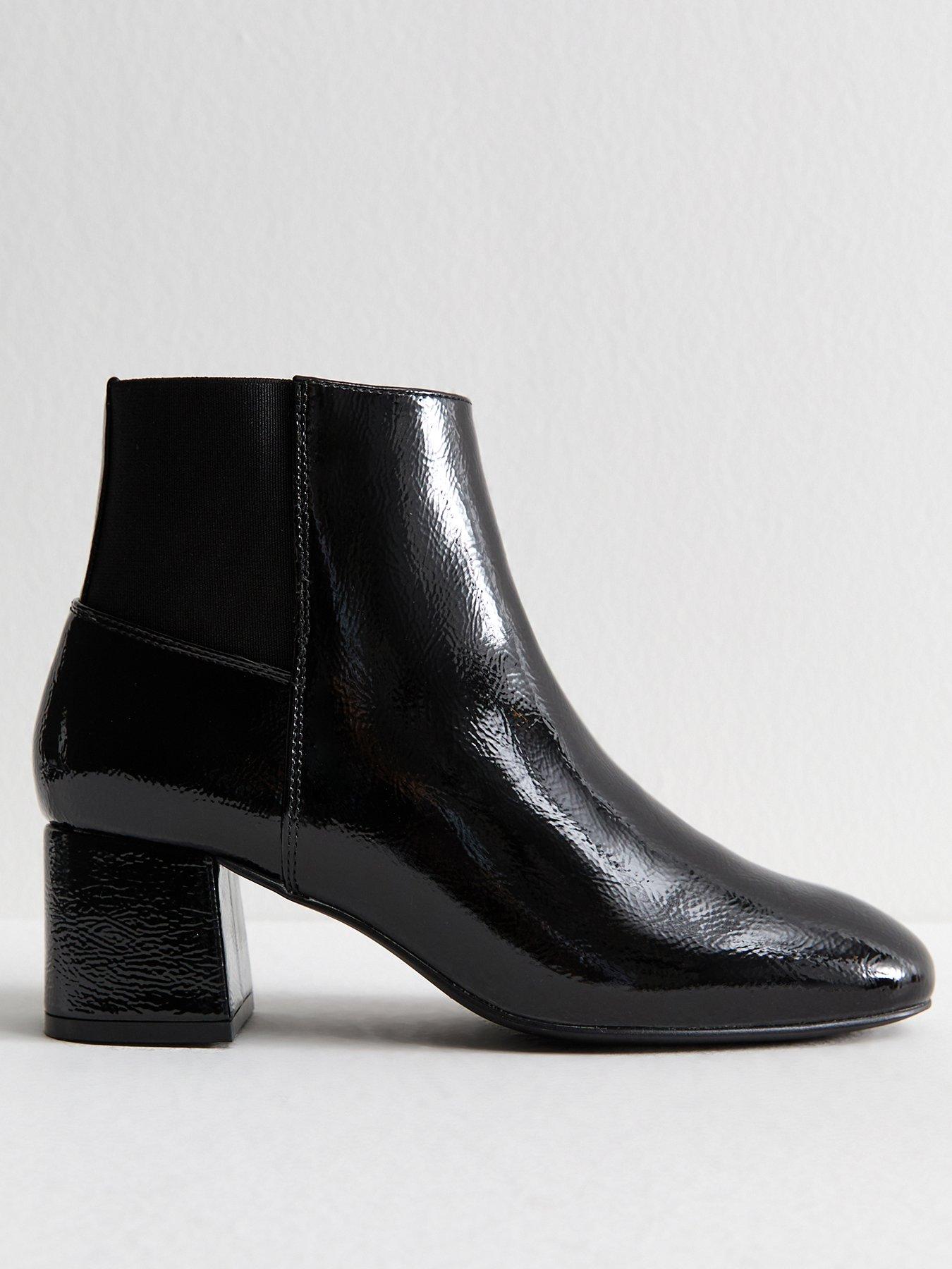 New Look Black Textured Faux Leather Patent Ankle Boots