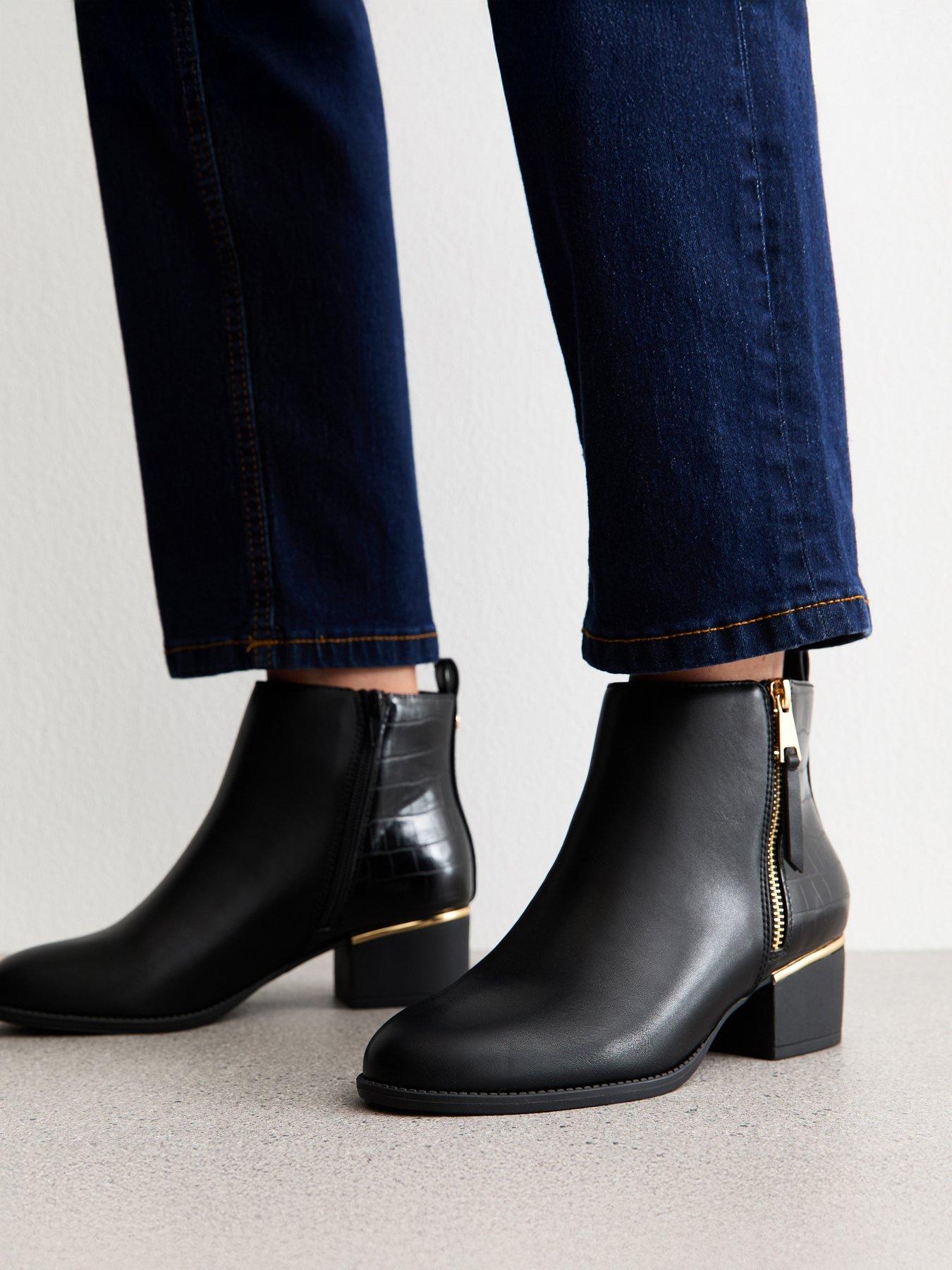  image of new-look-faux-leather-block-heel-ankle-boots--black