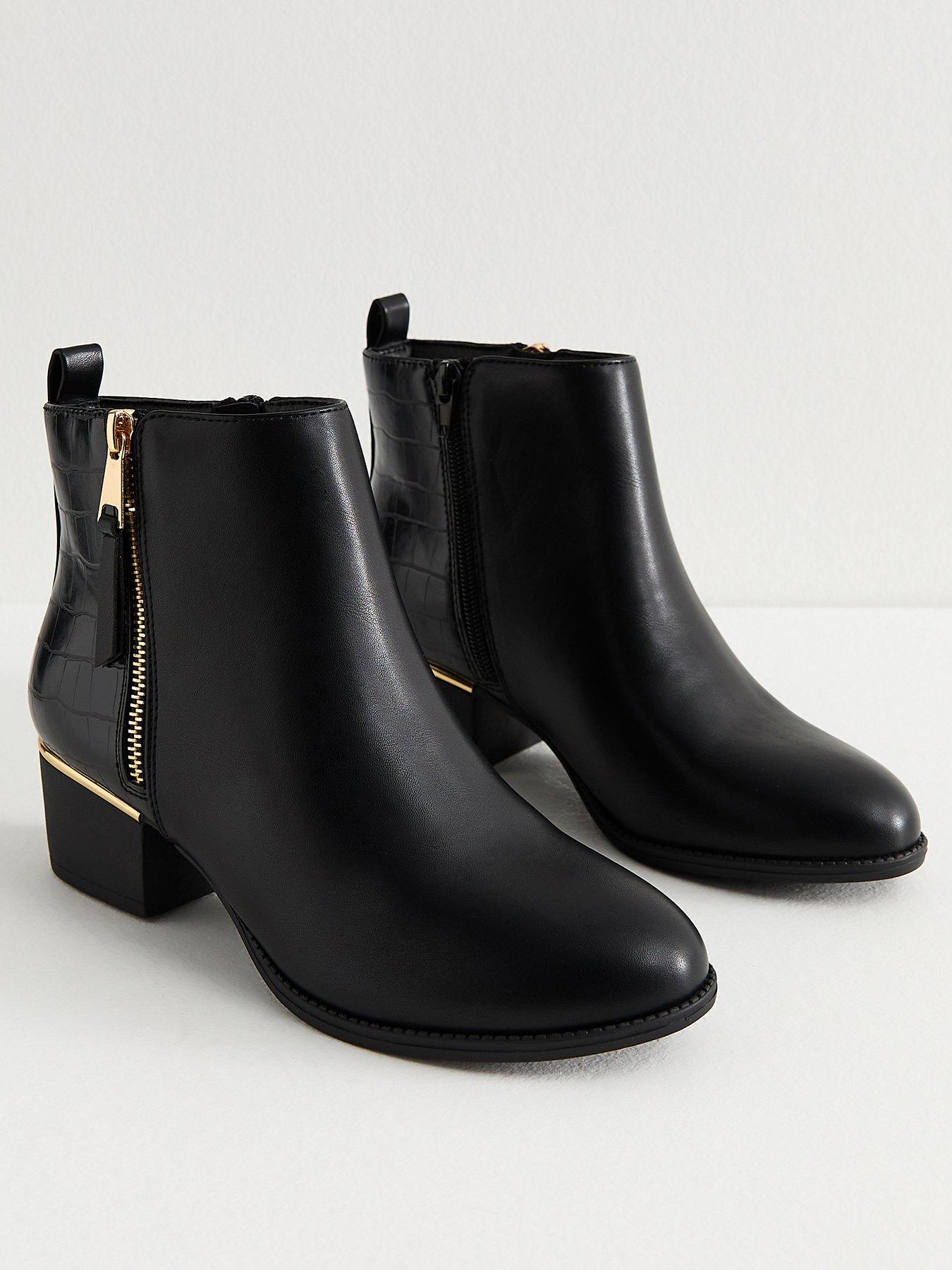  image of new-look-faux-leather-block-heel-ankle-boots--black