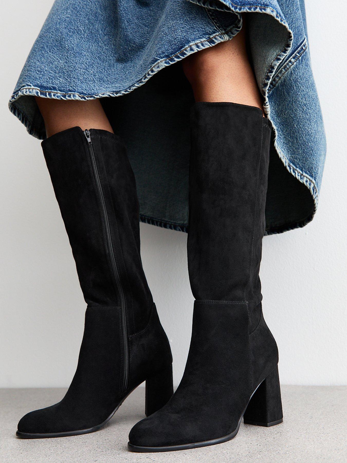 image of new-look-wide-fitnbspfaux-suede-knee-high-boots-black