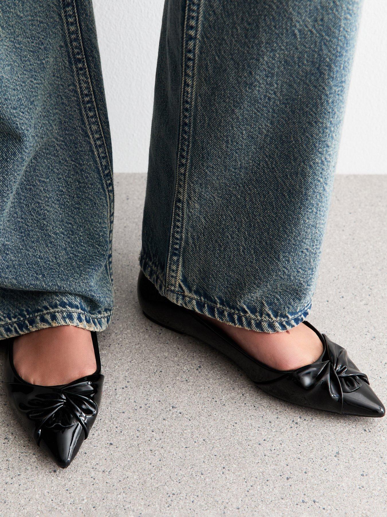 Image 1 of 6 of New Look Black Twist Faux Leather Pointed Toe Pumps