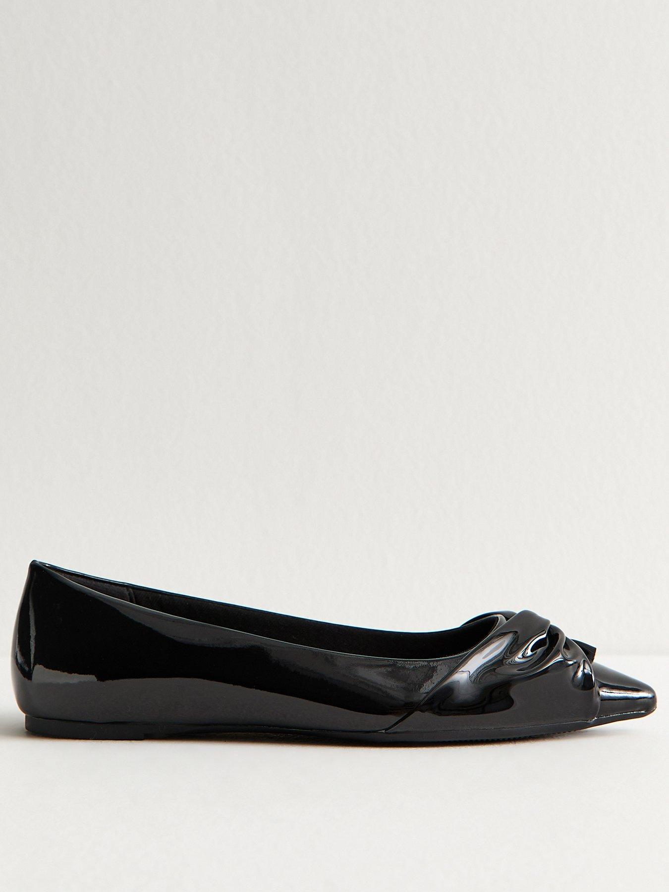 Image 2 of 6 of New Look Black Twist Faux Leather Pointed Toe Pumps