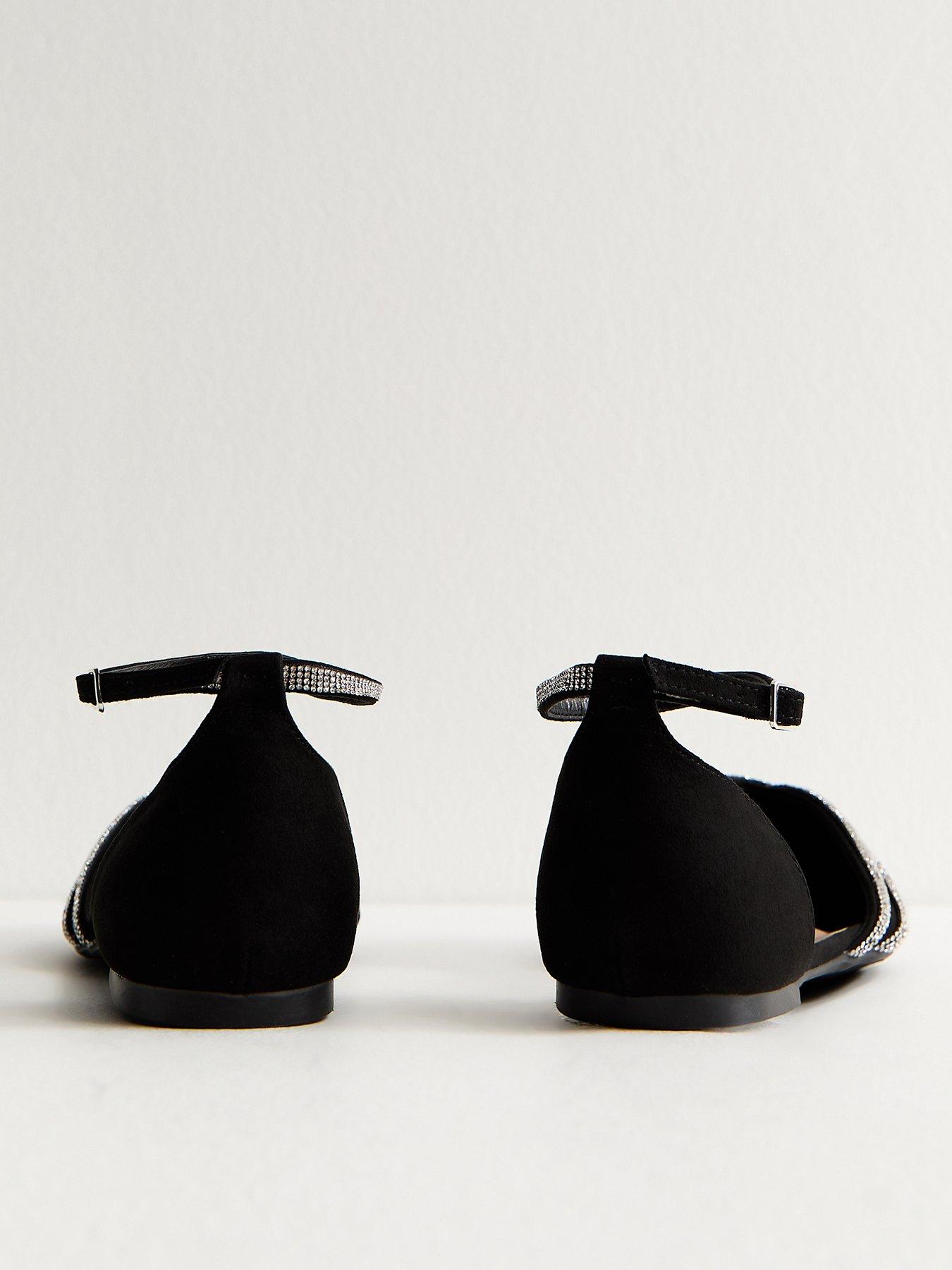  image of new-look-wide-fit-black-faux-suede-bling-ballerina-pumps