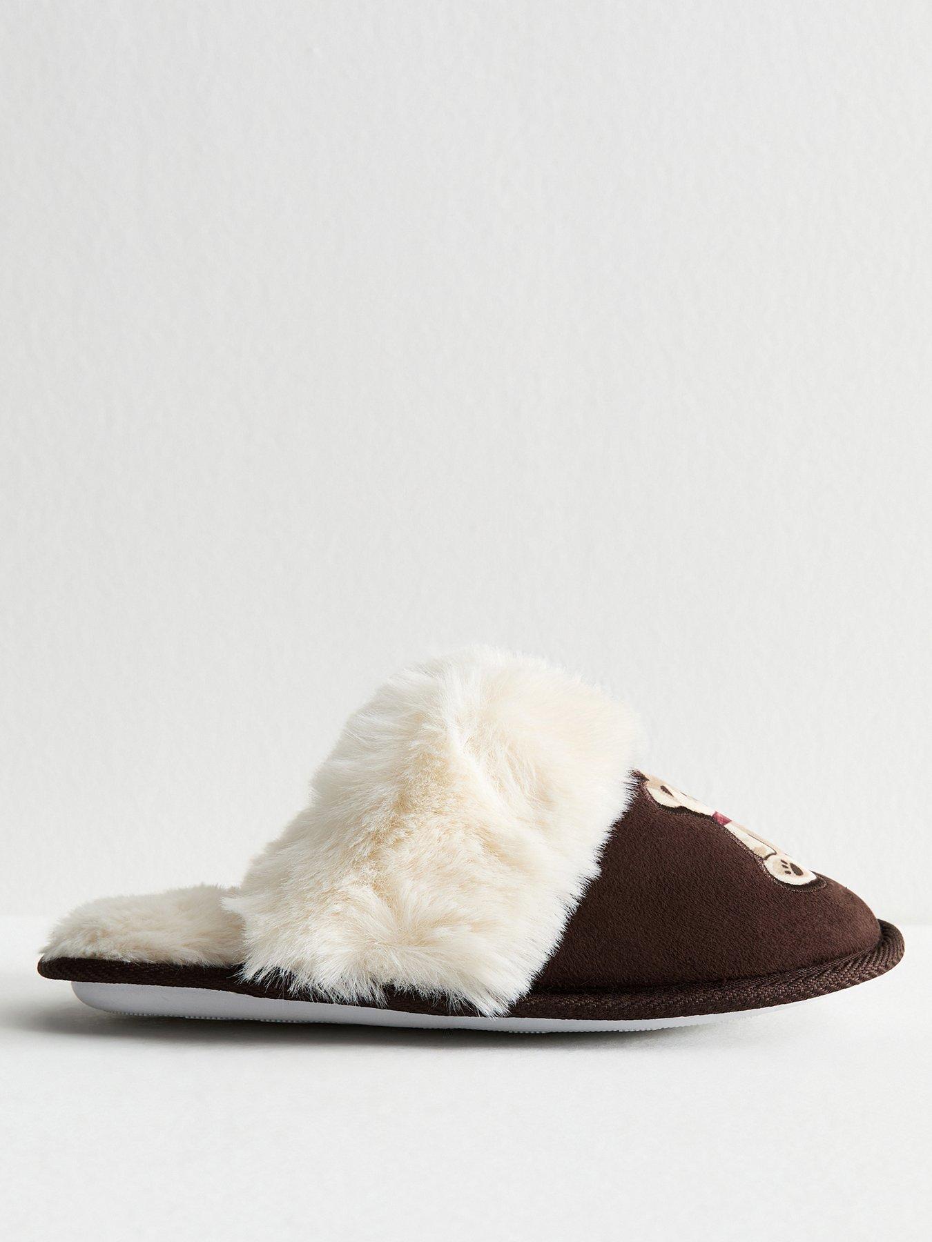 Image 2 of 4 of New Look Brown Teddy Bear Applique Mule Slippers