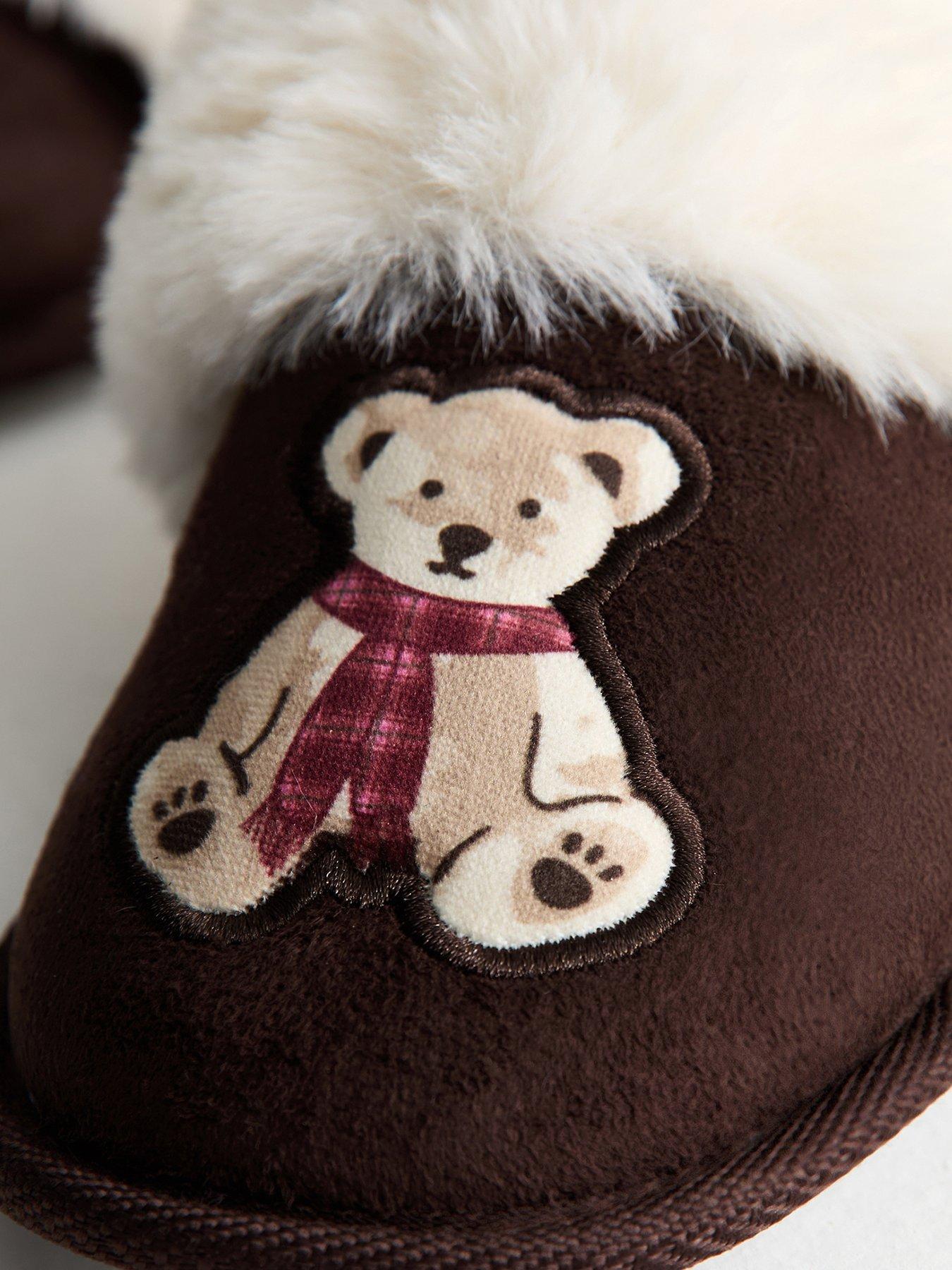 Image 4 of 4 of New Look Brown Teddy Bear Applique Mule Slippers