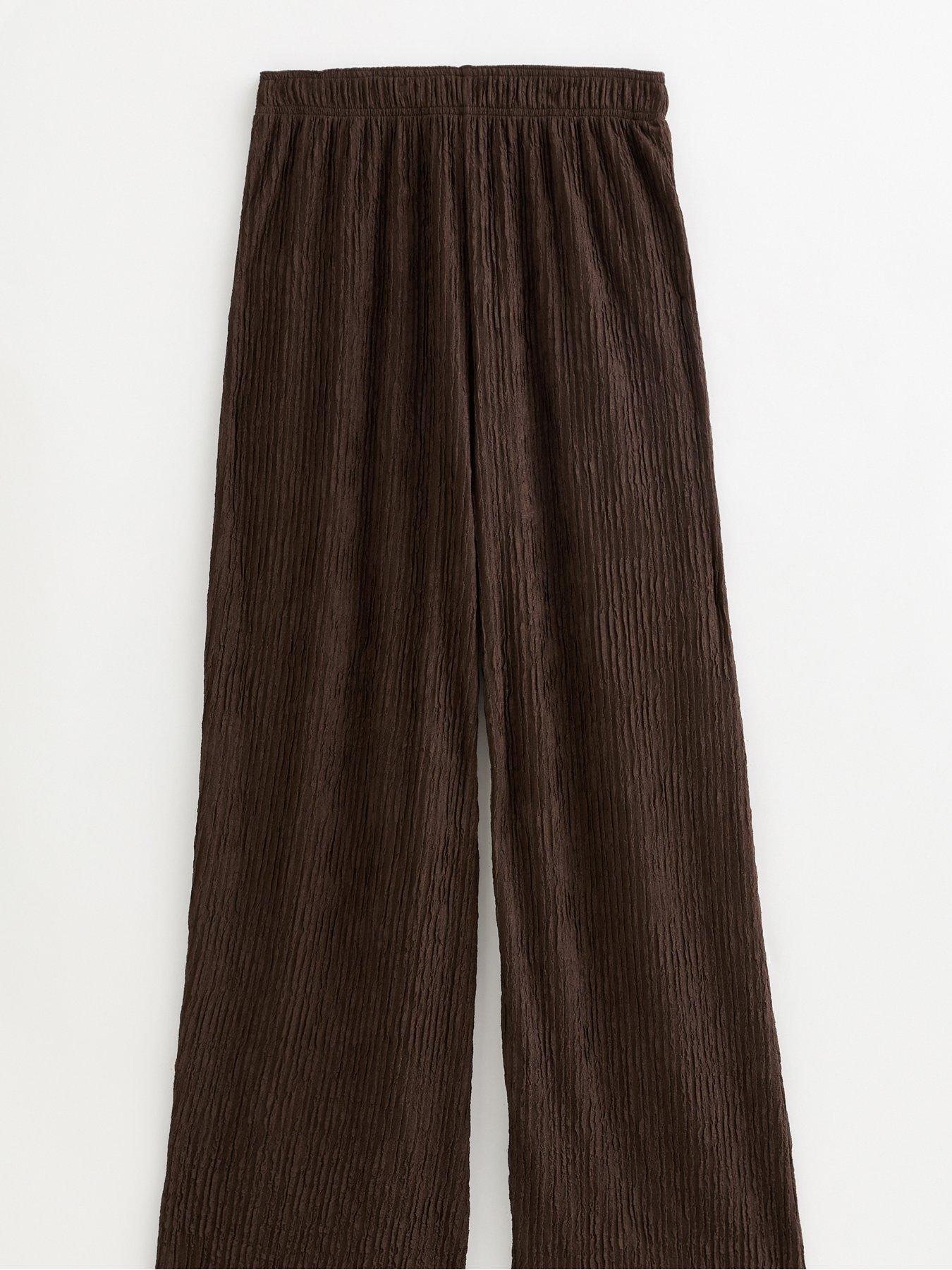 image of new-look-brown-textured-jersey-wide-leg-trousers