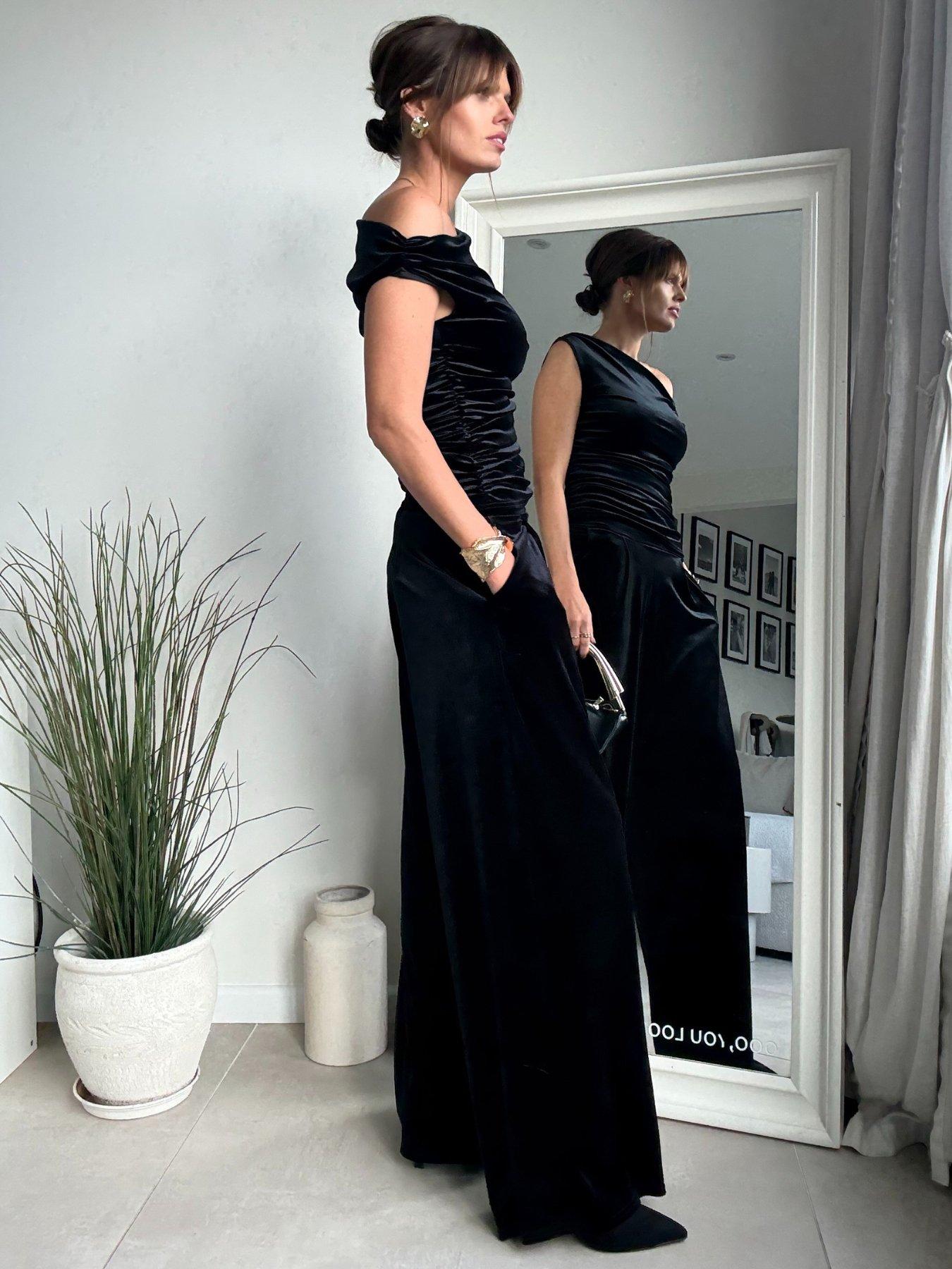  image of style-cheat-velvet-wide-leg-trouser-black