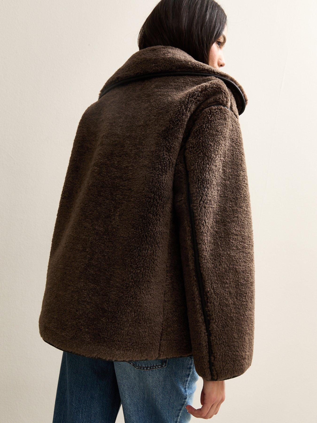  image of new-look-faux-fur-borg-bonded-jacketnbsp--dark-brown