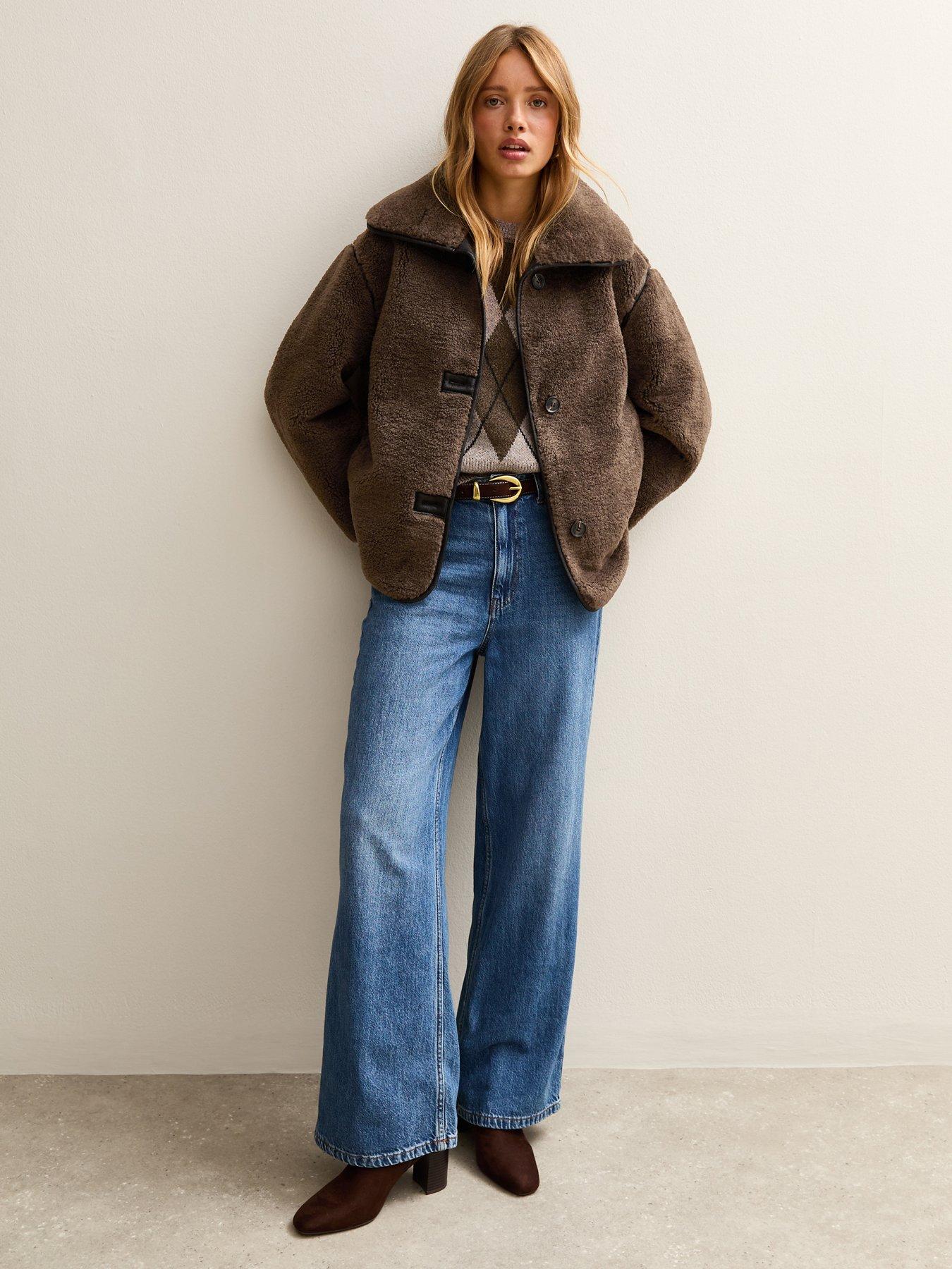  image of new-look-faux-fur-borg-bonded-jacketnbsp--dark-brown