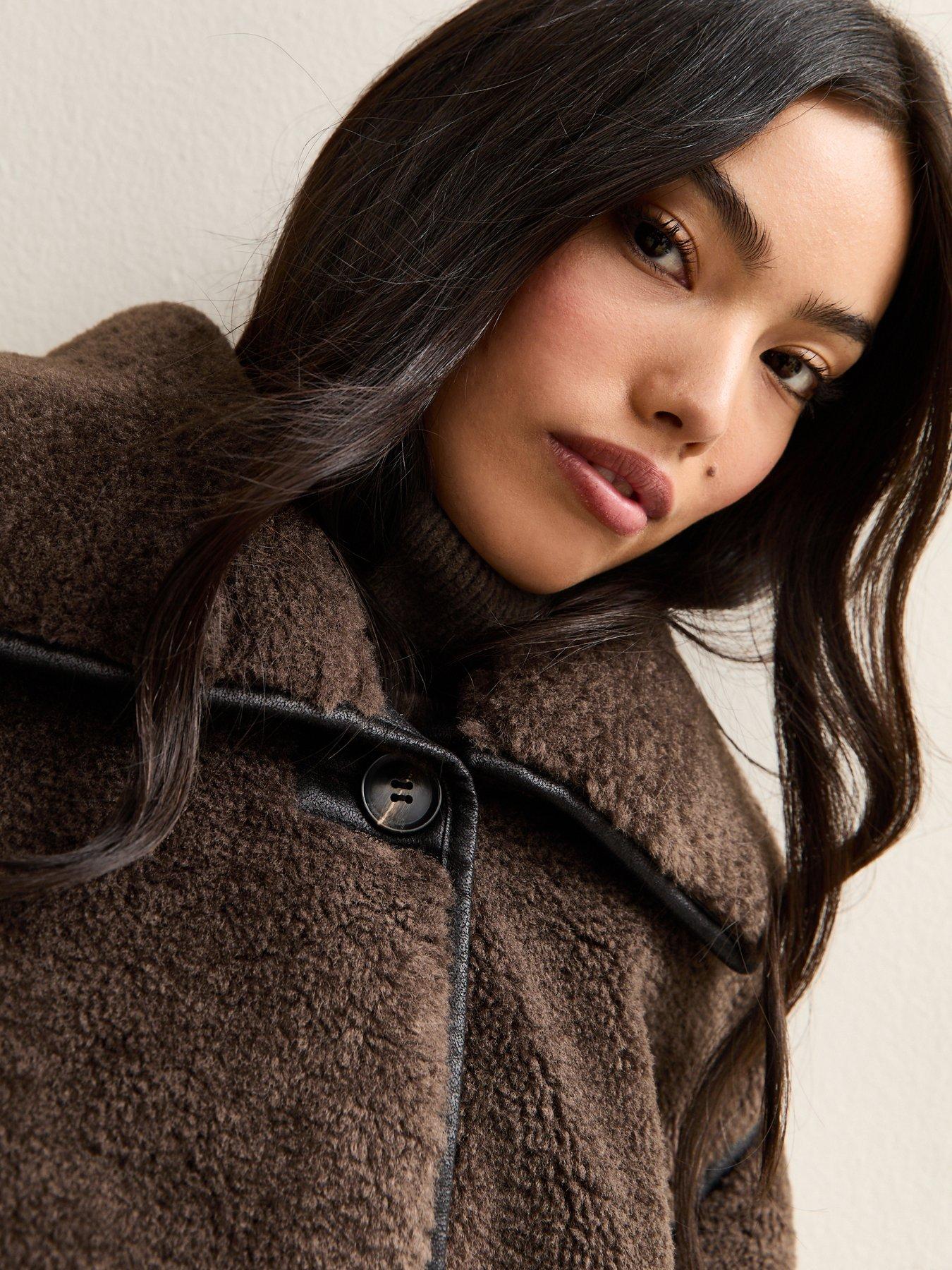 image of new-look-faux-fur-borg-bonded-jacketnbsp--dark-brown