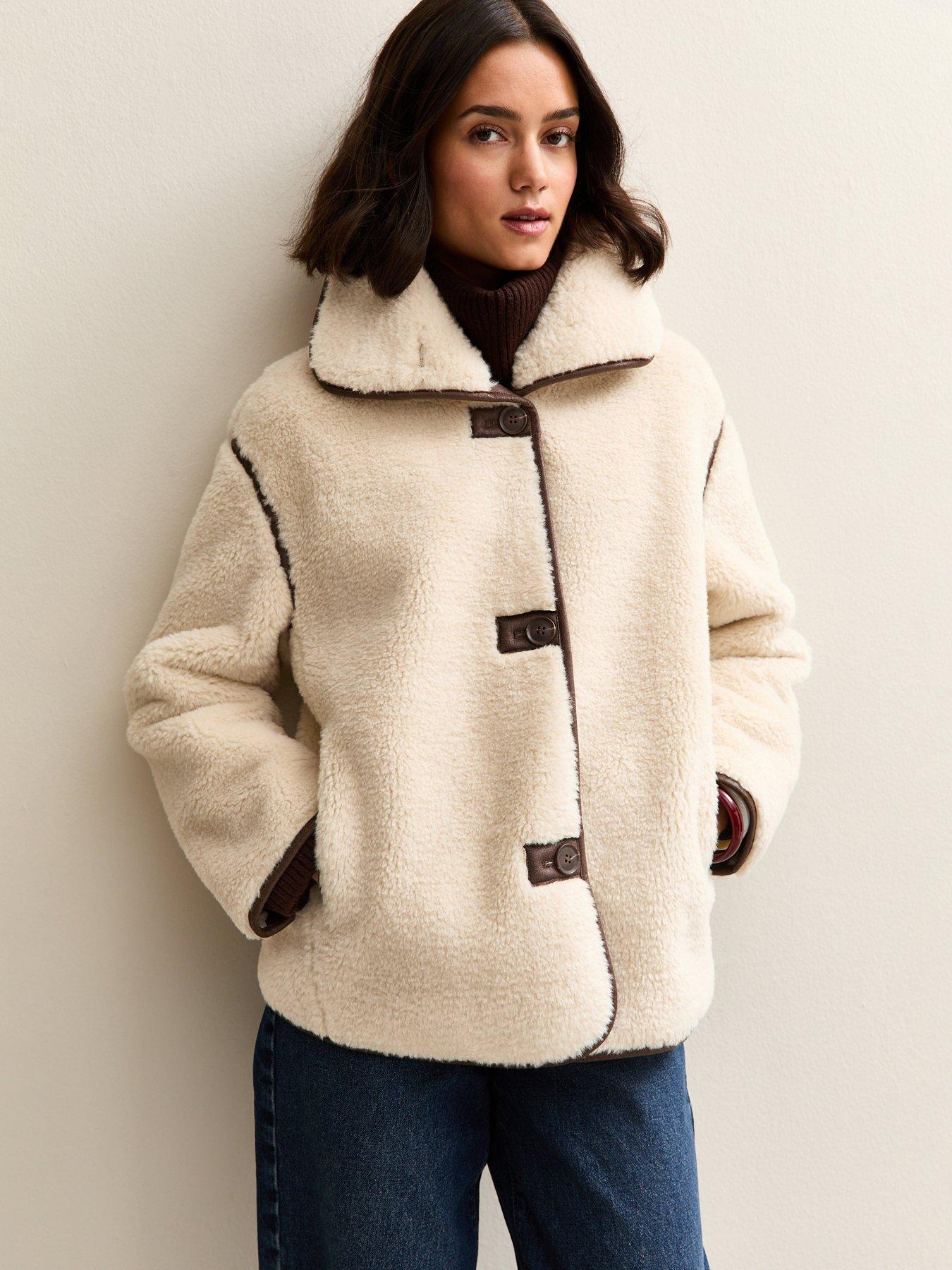 New Look Cream Faux Fur Bonded Jacket