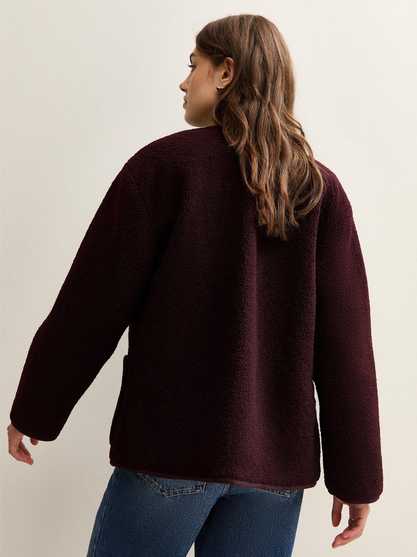 Image 2 of 5 of New Look Borg Button Through Jacket - Dark Burgundy