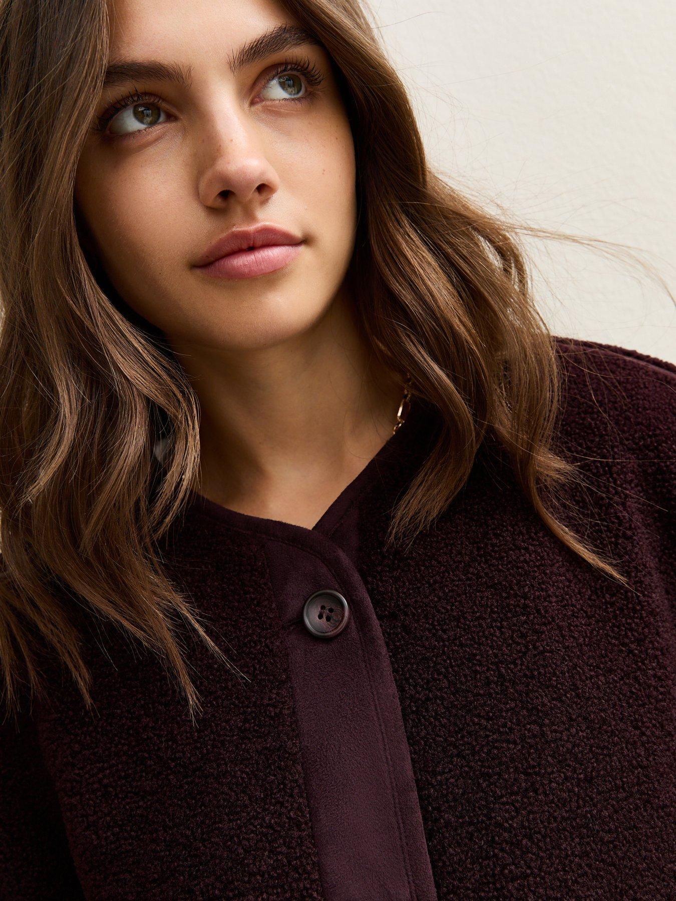 Image 4 of 5 of New Look Borg Button Through Jacket - Dark Burgundy