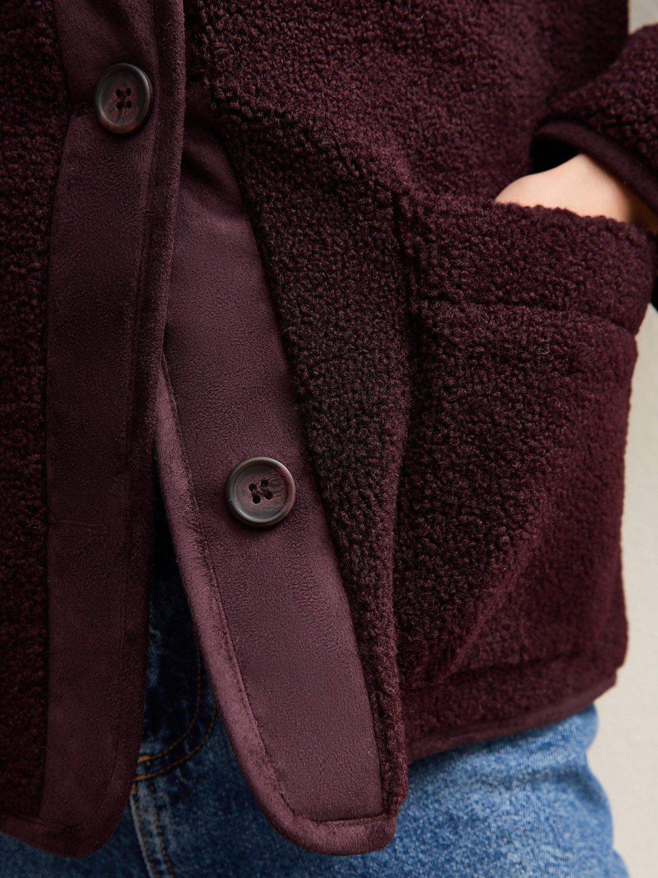 Image 5 of 5 of New Look Borg Button Through Jacket - Dark Burgundy