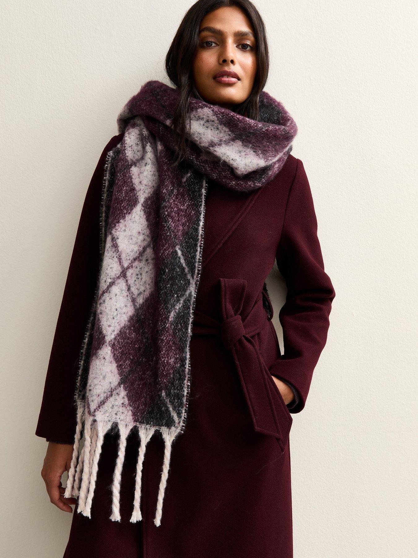 Image 1 of 3 of New Look Argyle Check Scarf - Burgundy