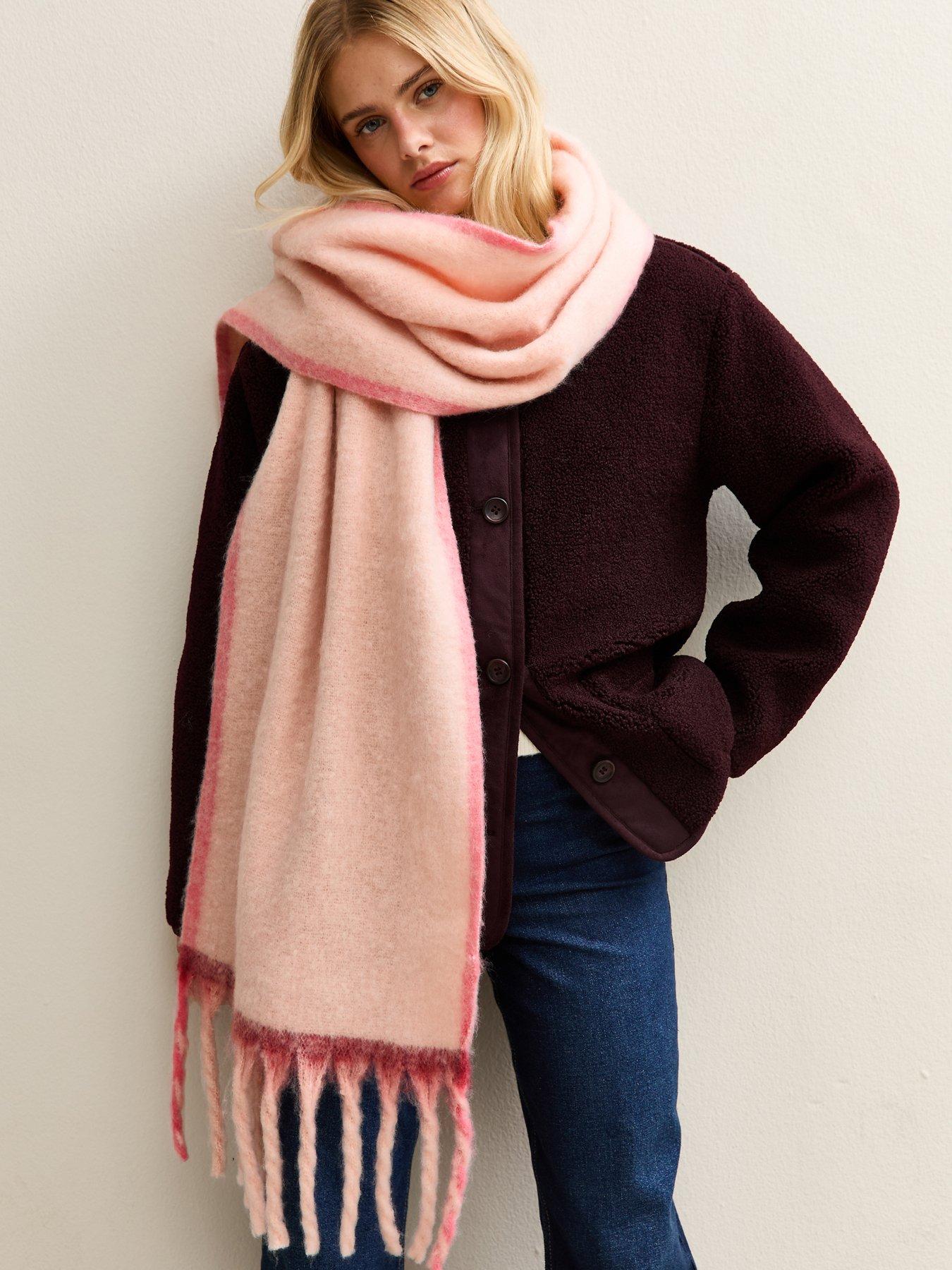  image of new-look-heavyweight-contrast-border-brushed-scarf-pink