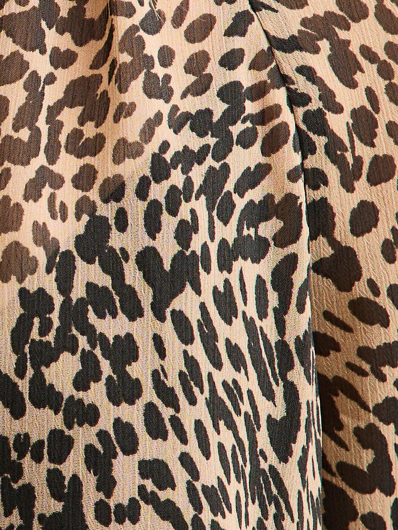  image of new-look-brown-animal-print-high-neck-keyhole-blouse