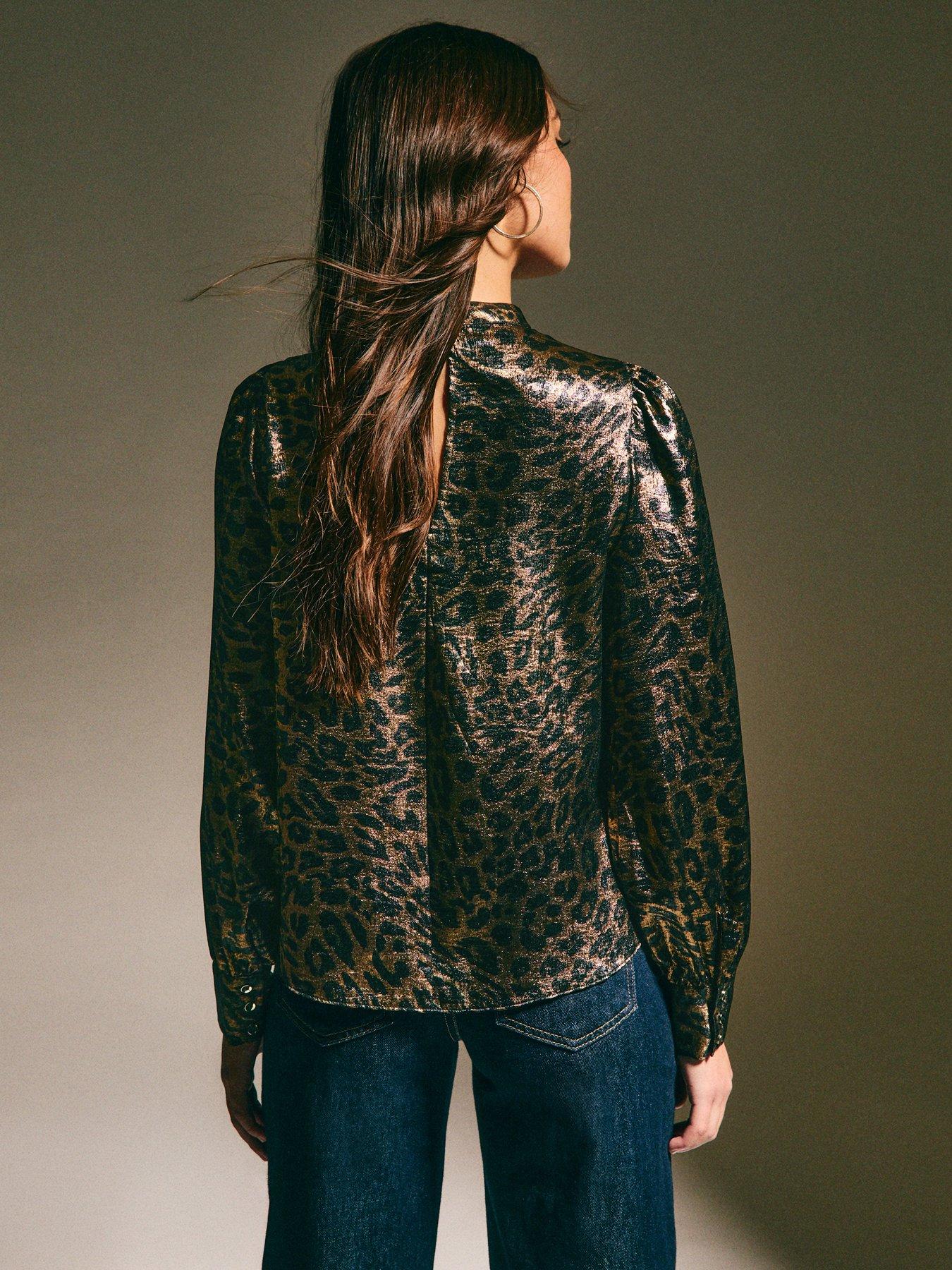 stillFront image of new-look-animal-print-high-neck-blouse-blackbronze-metallic