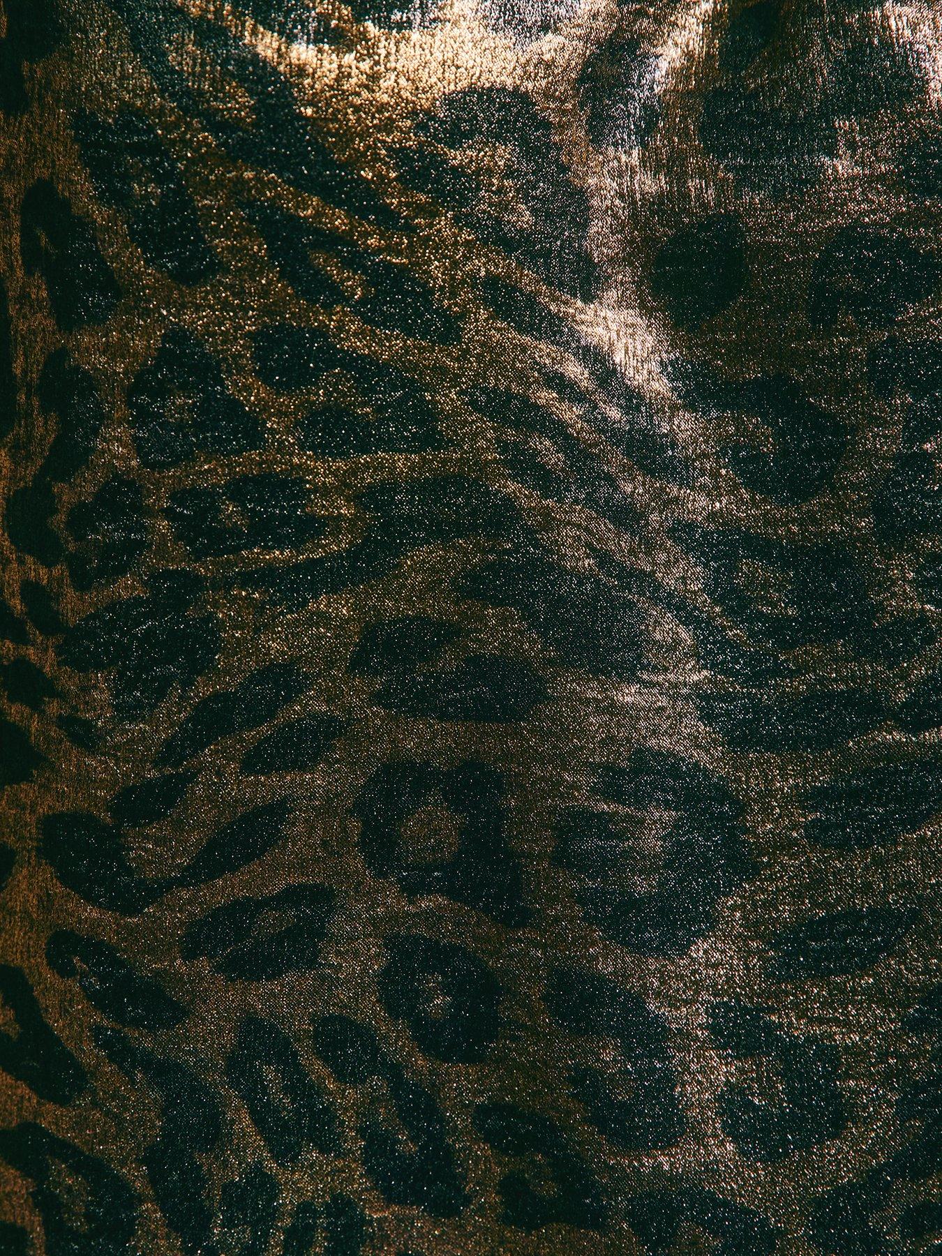  image of new-look-animal-print-high-neck-blouse-blackbronze-metallic