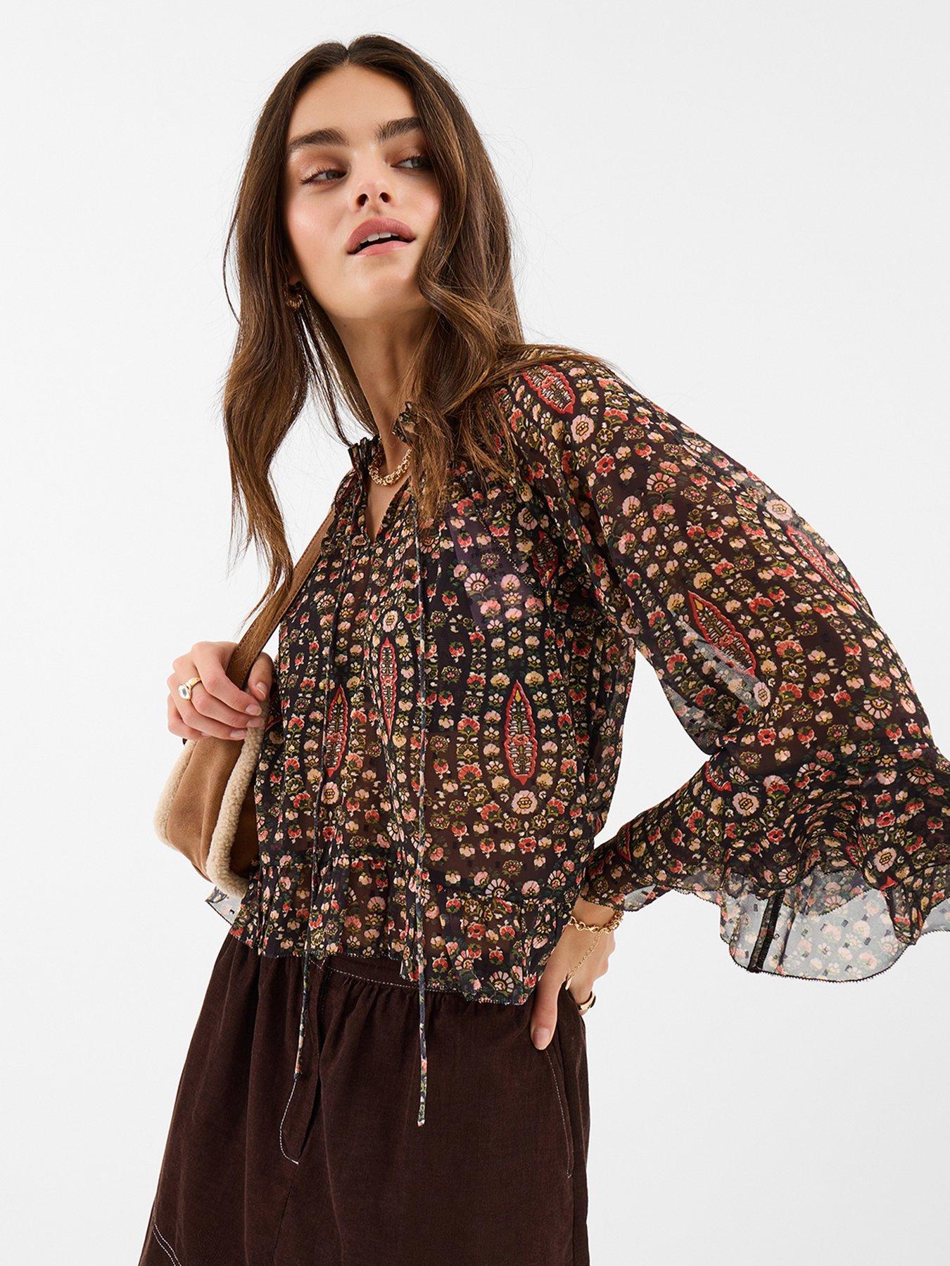  image of accessorize-floral-paisley-print-ruffle-blouse-black