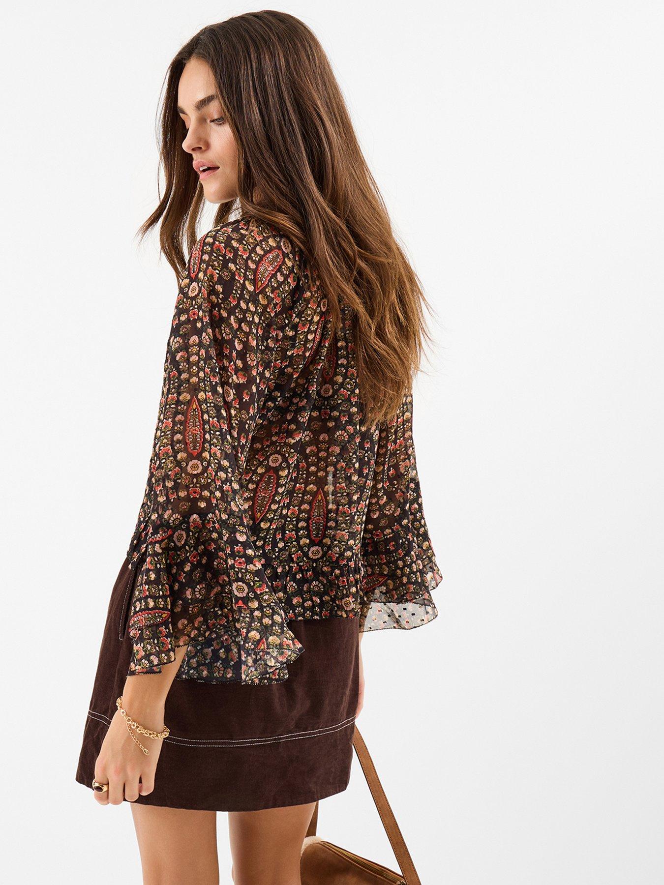  image of accessorize-floral-paisley-print-ruffle-blouse-black