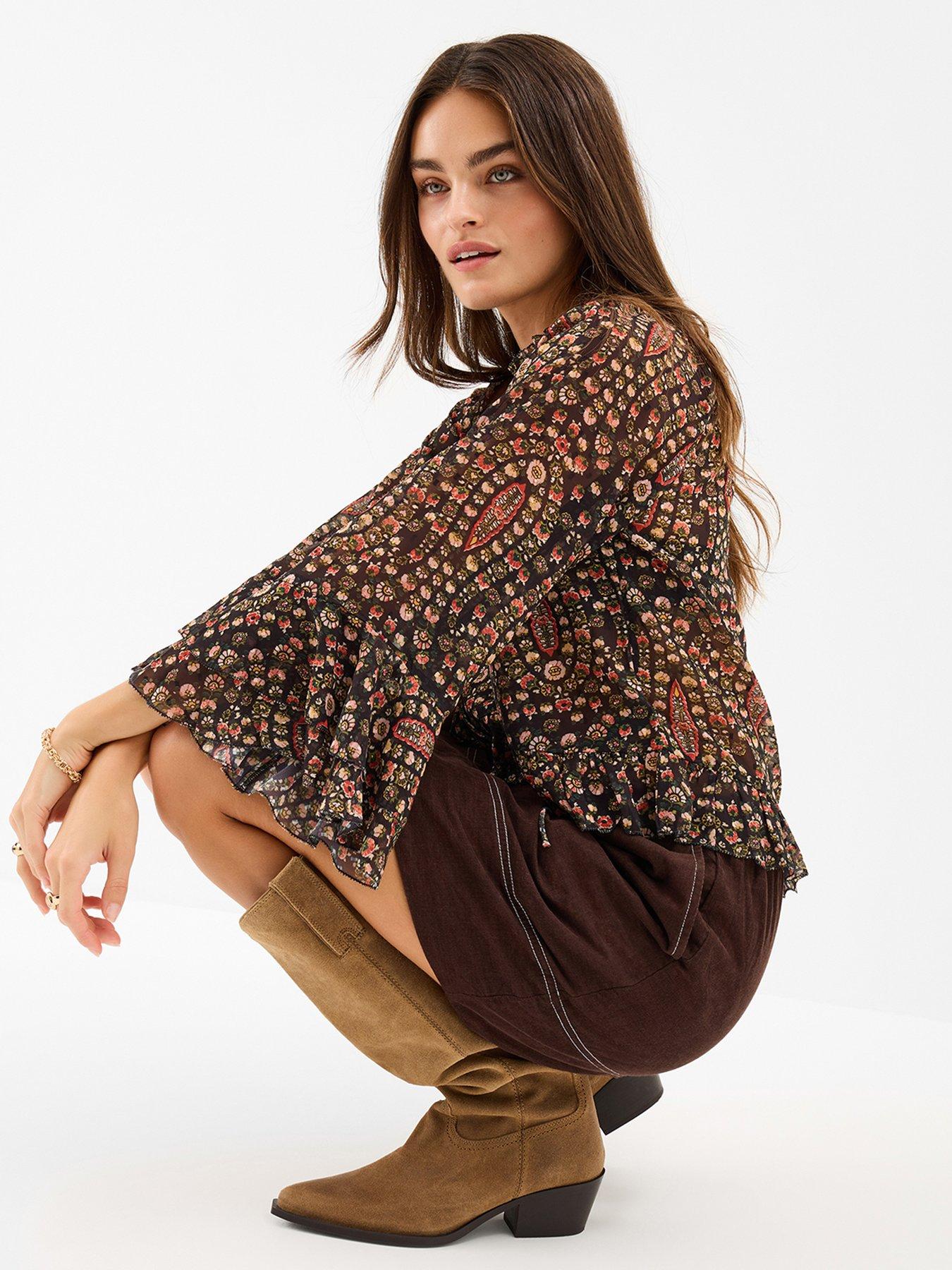  image of accessorize-floral-paisley-print-ruffle-blouse-black