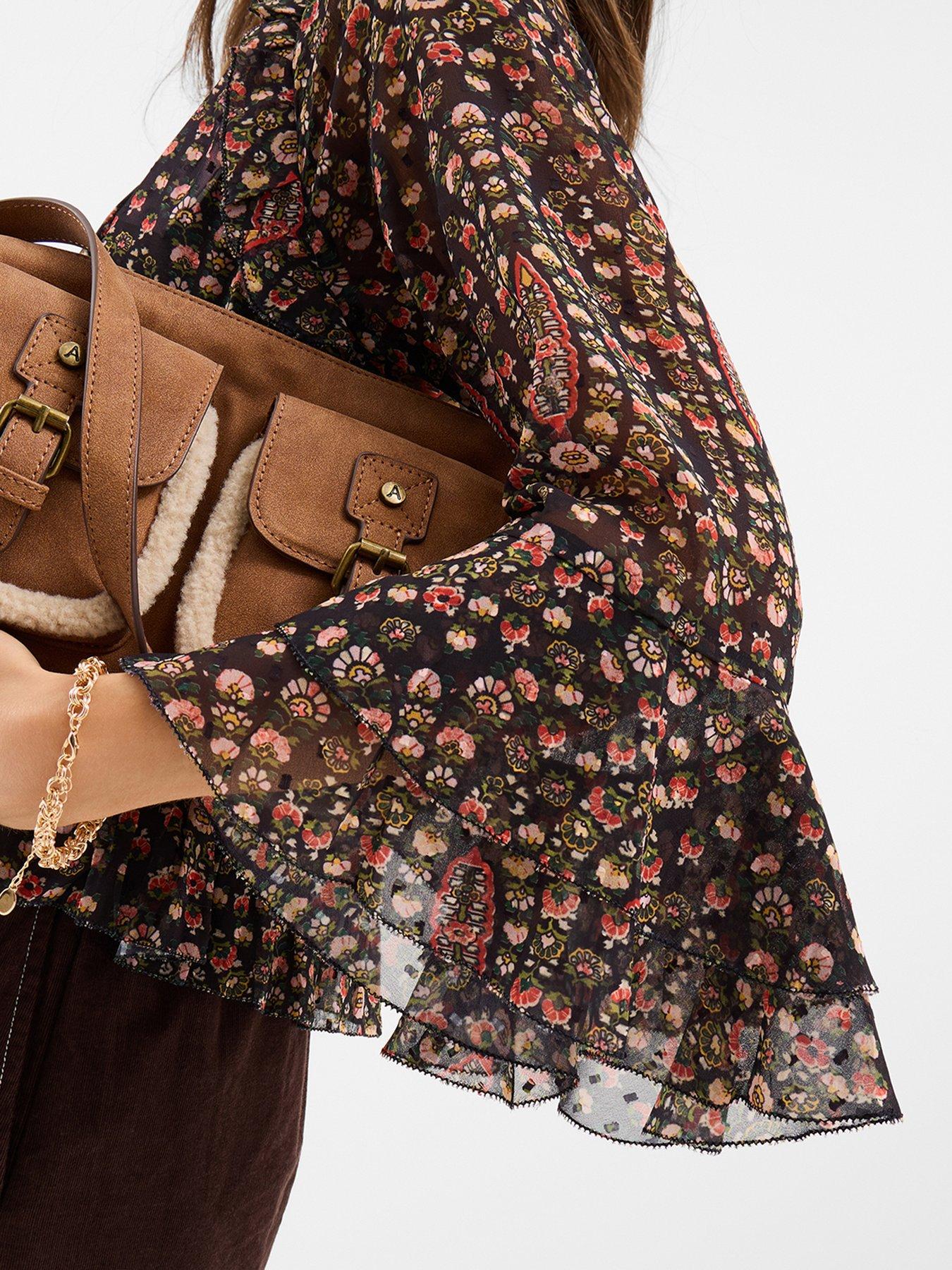  image of accessorize-floral-paisley-print-ruffle-blouse-black