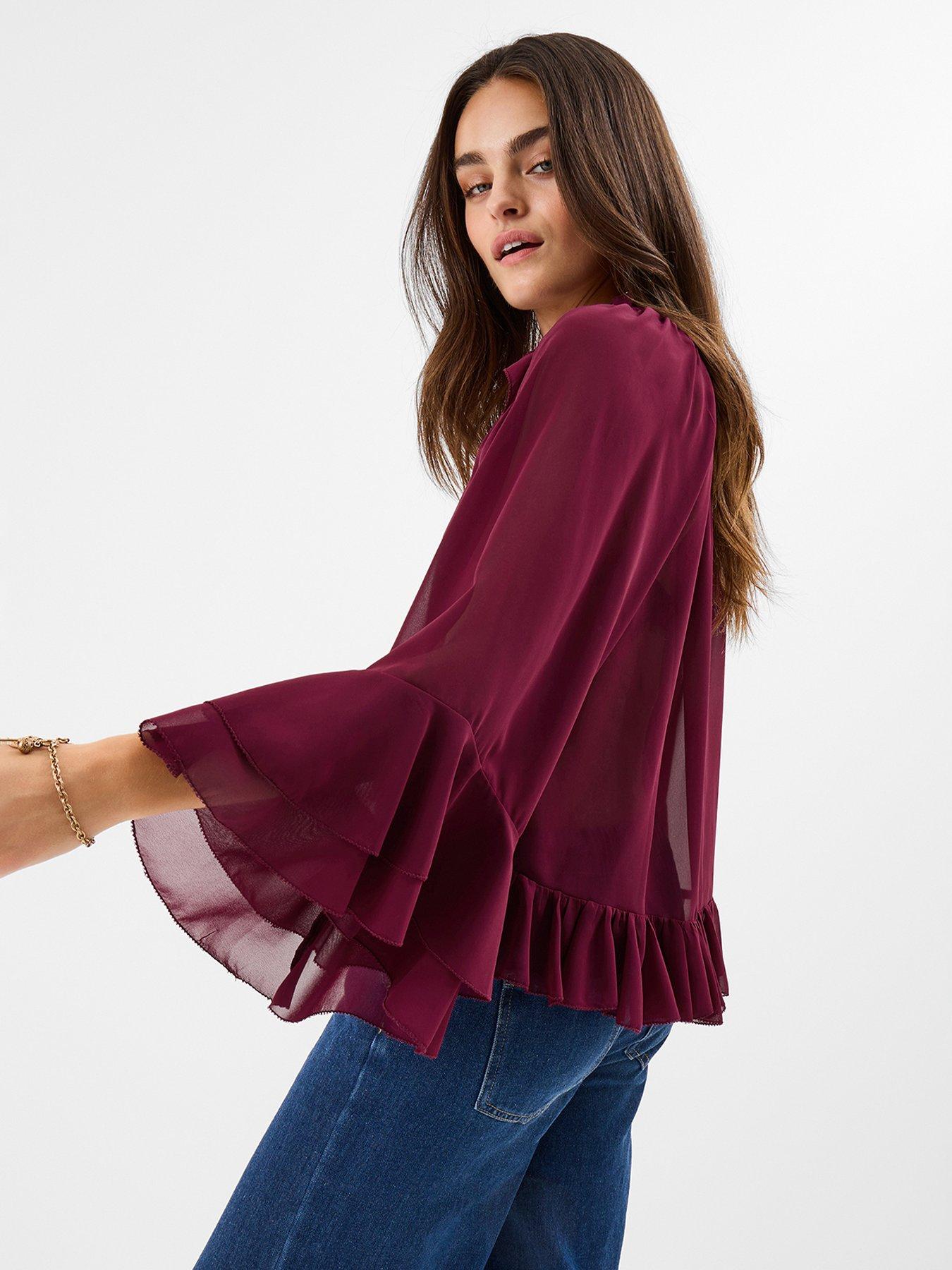 Image 2 of 5 of Accessorize Burgundy Ruffle Blouse - Red