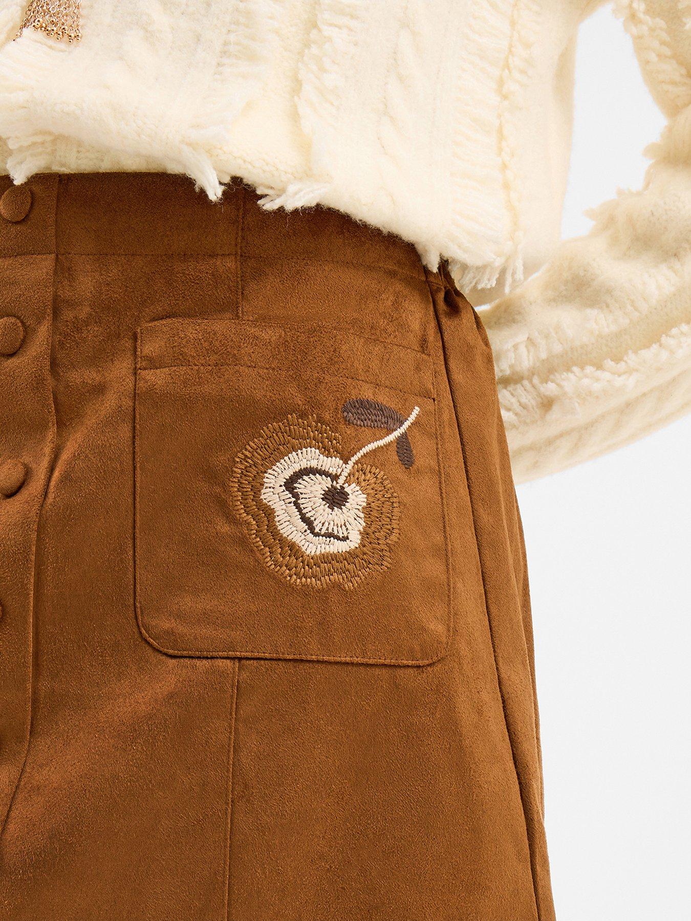 Image 5 of 5 of Accessorize Suedette Mini Skirt With Embroidery - Brown