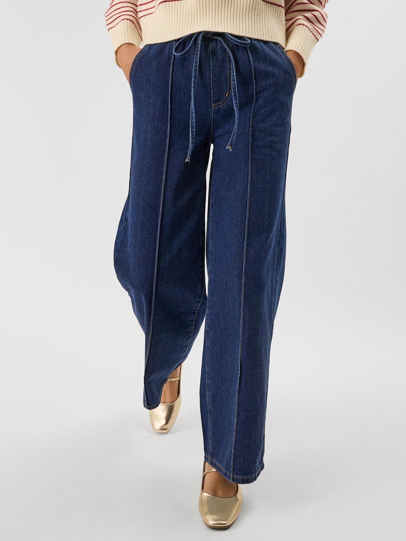 Image 1 of 5 of Accessorize Denim Pintuck Trousers - Blue
